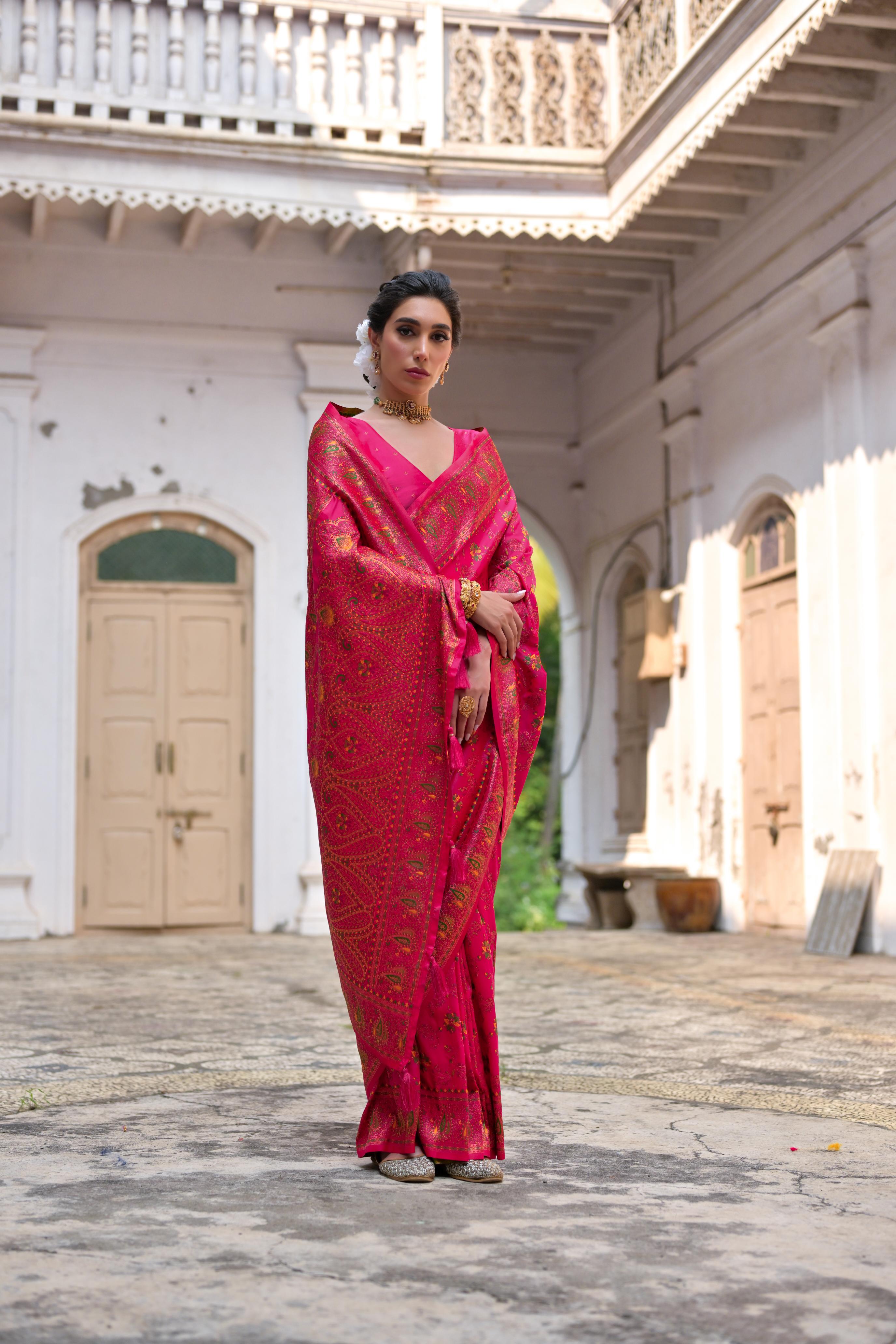 Pink Pashmina Silk Saree