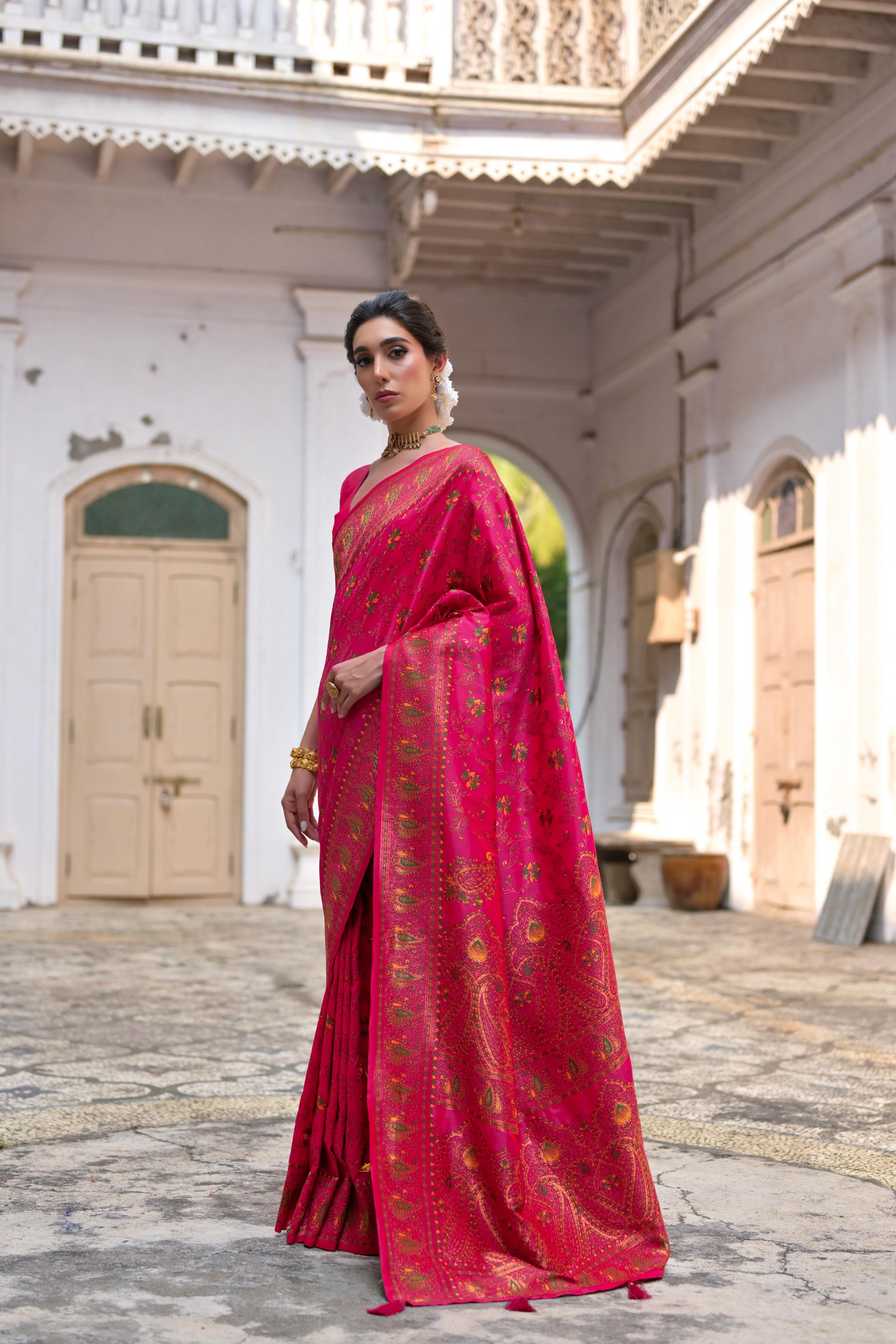 Pink Pashmina Silk Saree