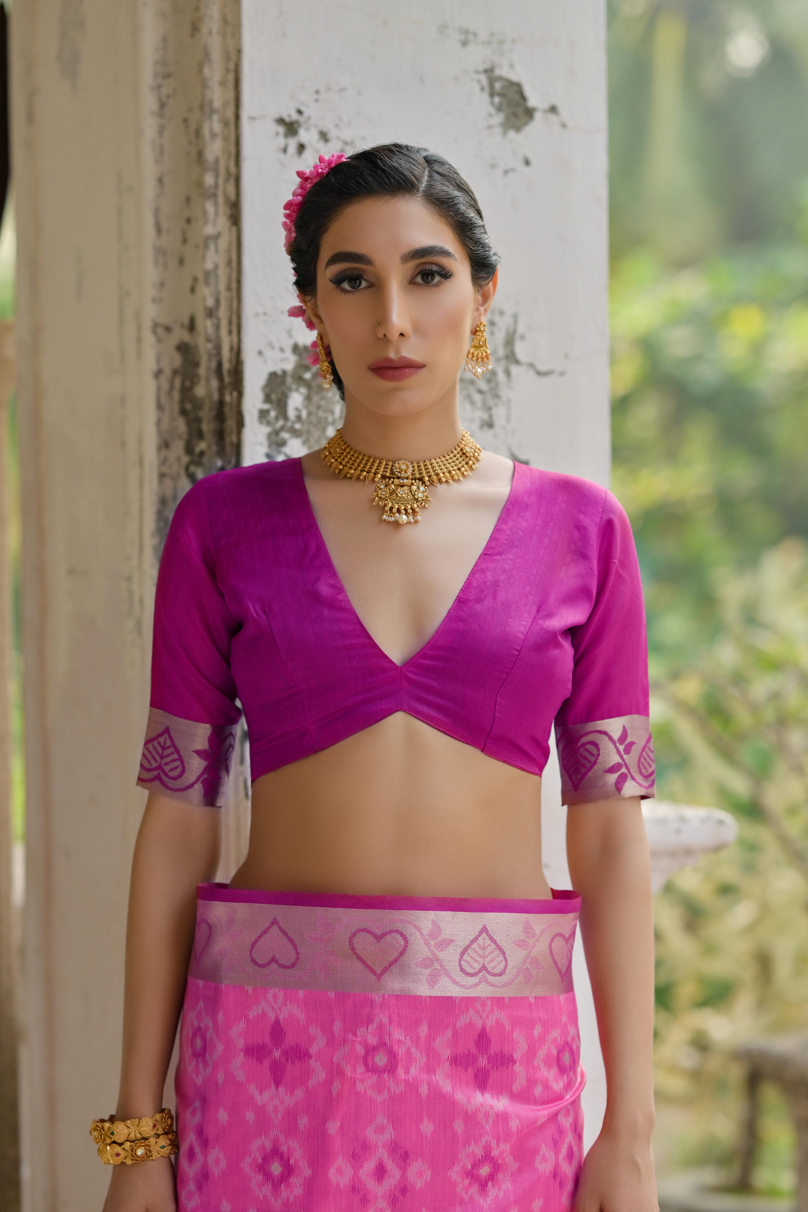 Pink Pochampali Ikkat Raw Silk Saree
