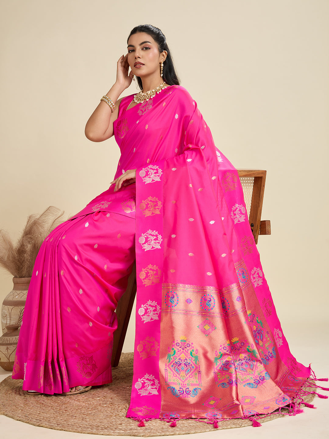 Pink Pure Soft Kanjivaram Paithani Silk Saree