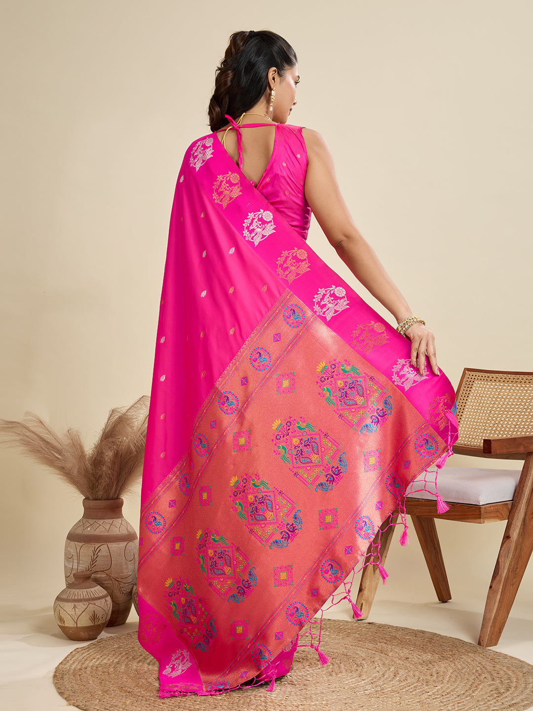 Pink Pure Soft Kanjivaram Paithani Silk Saree