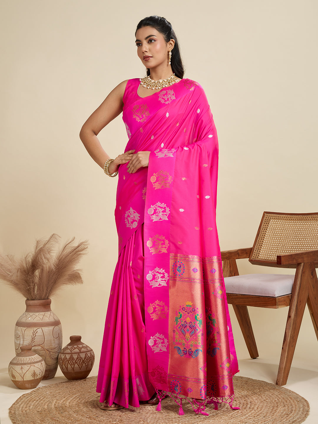 Pink Pure Soft Kanjivaram Paithani Silk Saree