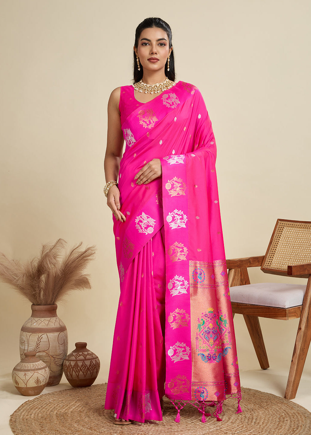 Pink Pure Soft Kanjivaram Paithani Silk Saree