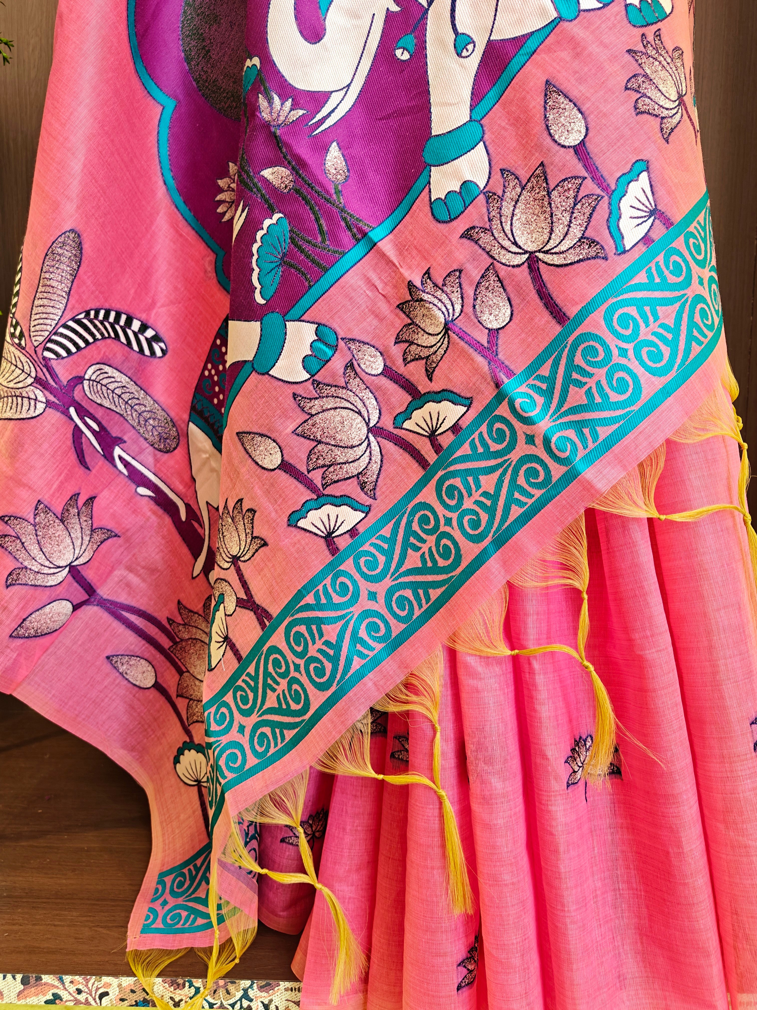 Pink Rajwadi Woven Muga Cotton Saree
