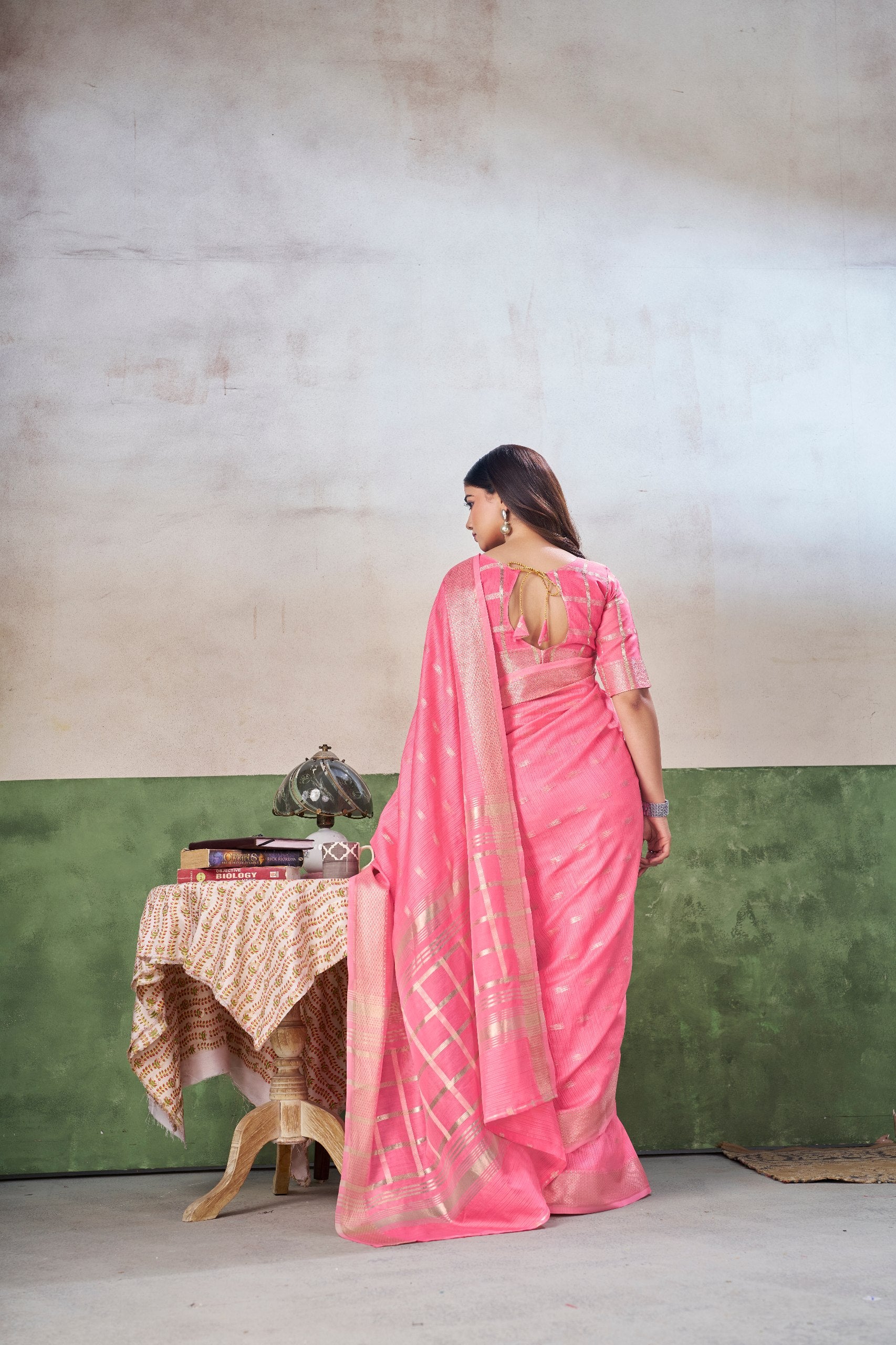 Pink Soft Linen Cotton Silk Saree