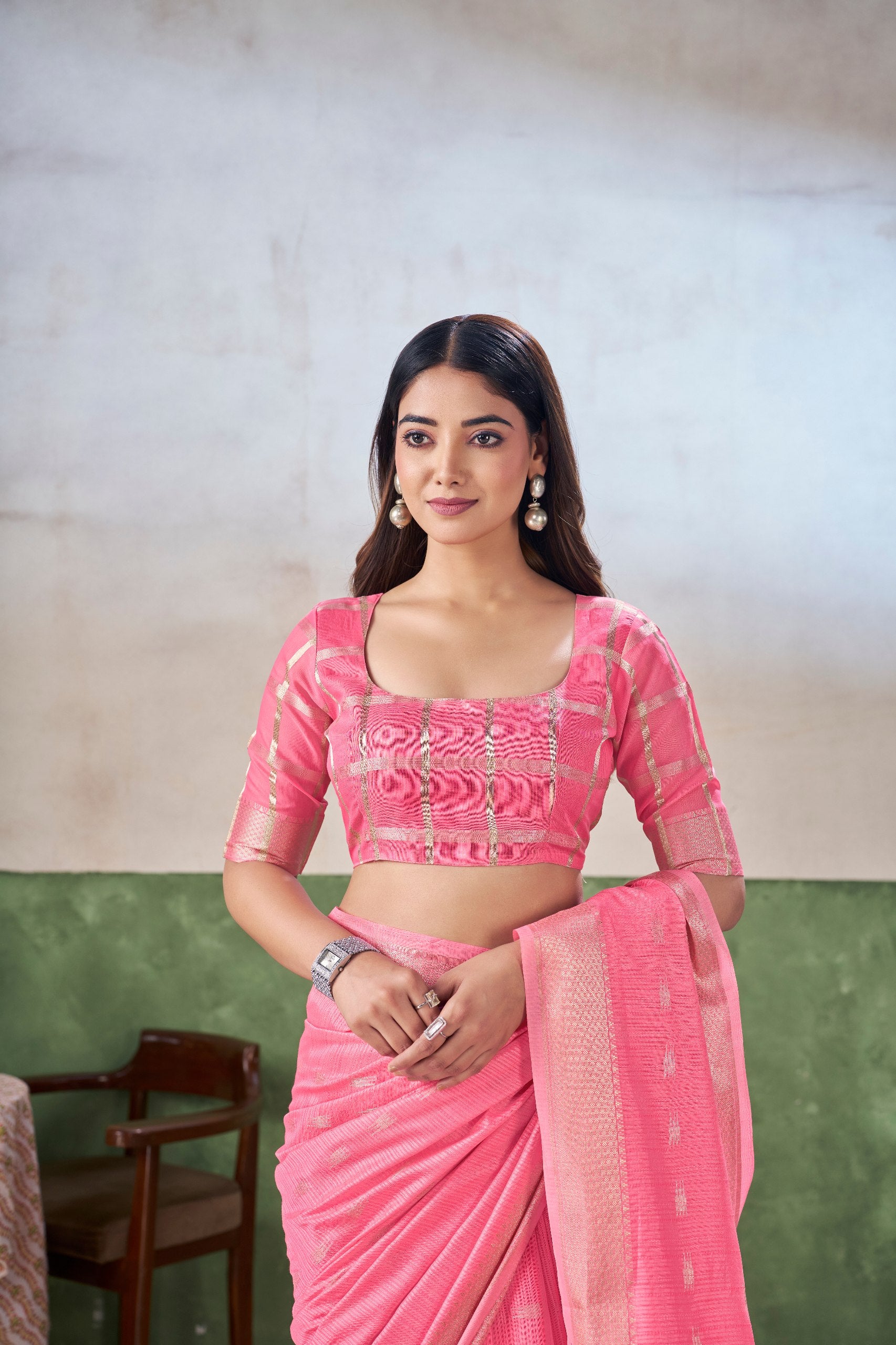 Pink Soft Linen Cotton Silk Saree