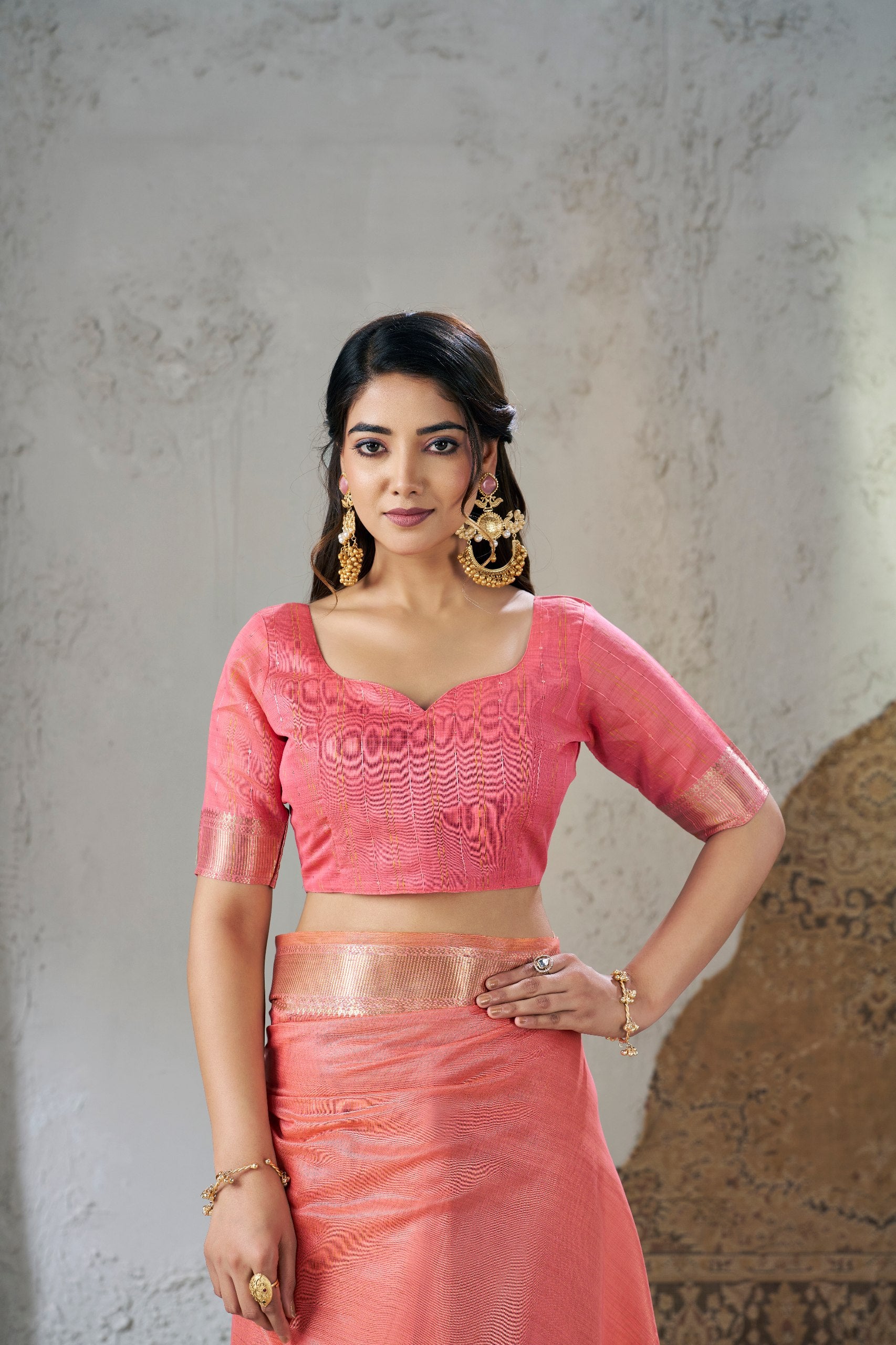 Pink Soft Linen Cotton Silk Saree