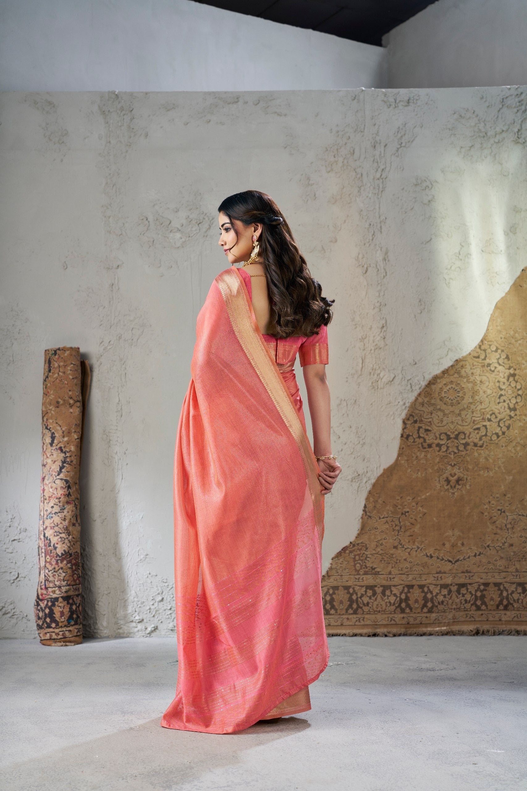 Pink Soft Linen Cotton Silk Saree