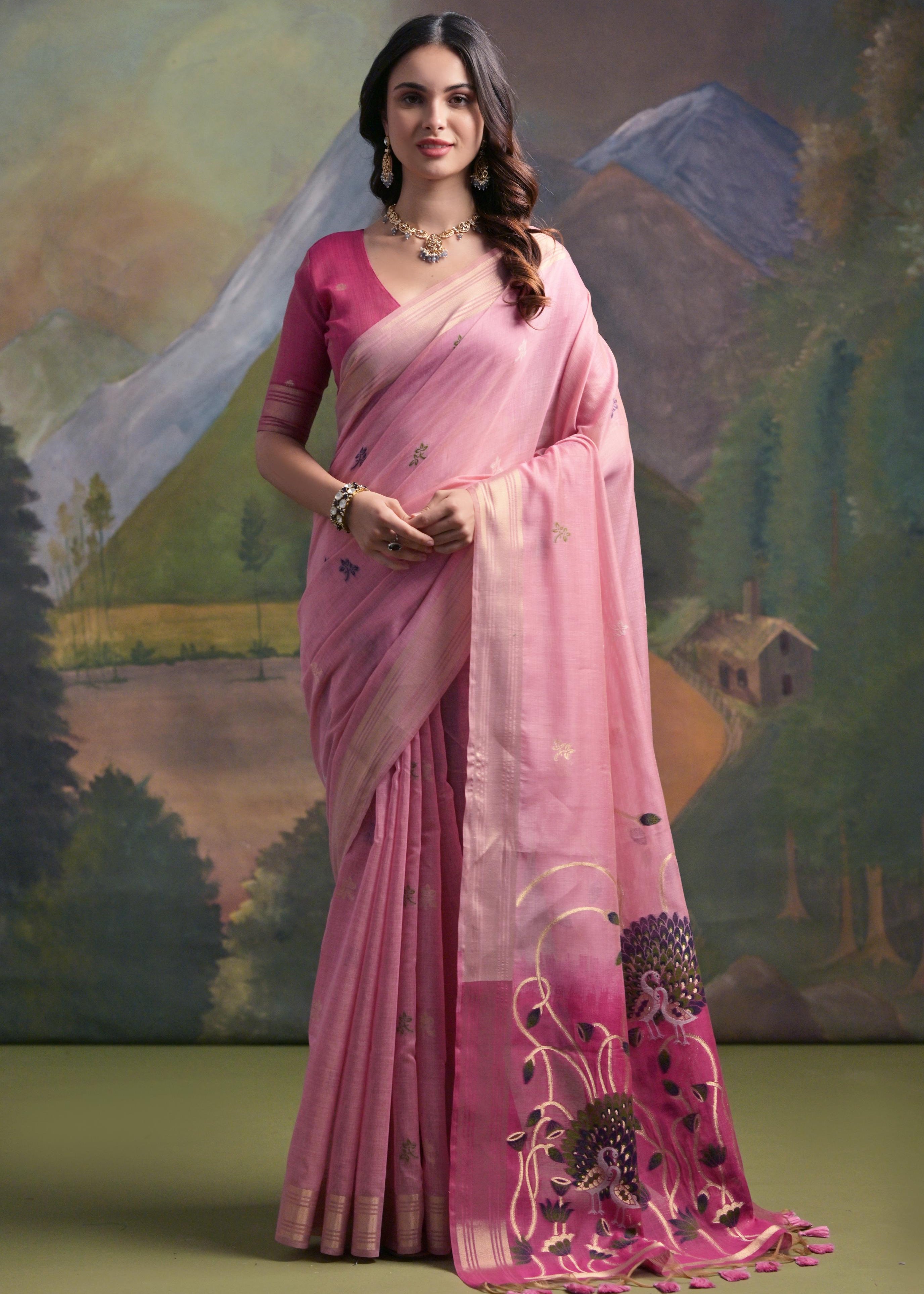 Pink Soft Muga Silk Saree