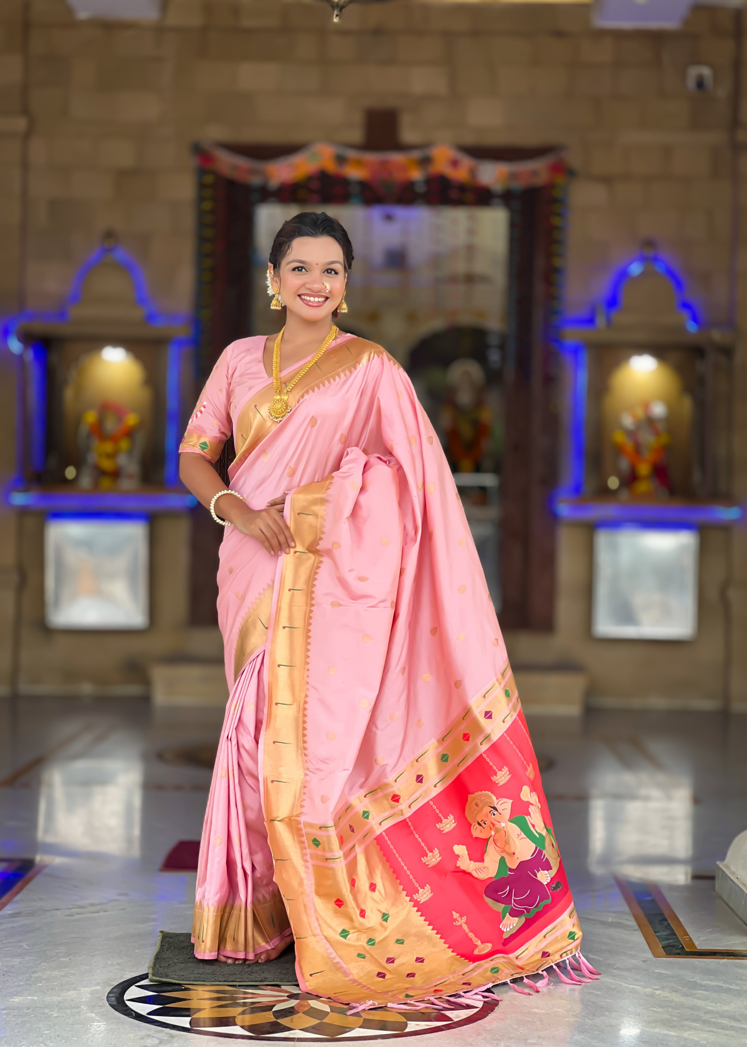 Pink Soft Paithani Silk Saree