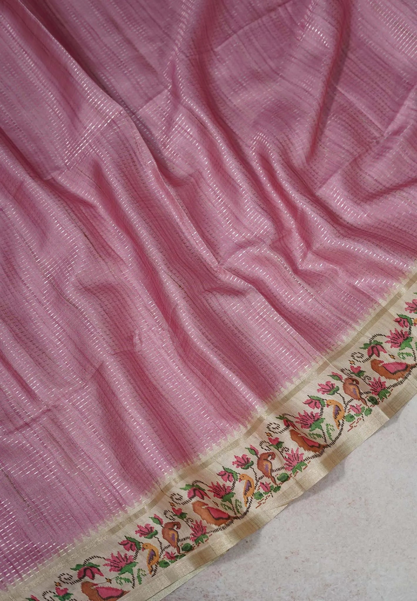 Pink Tussar Silk Saree