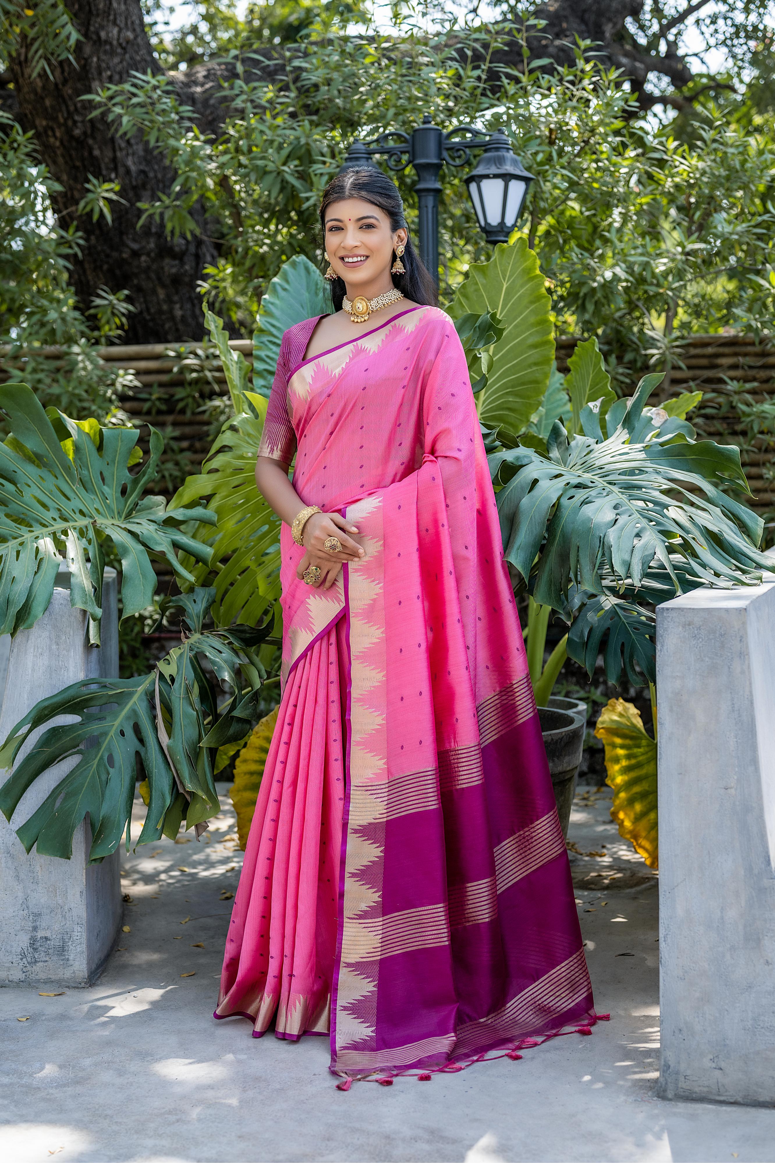 Pink Tussar Silk Saree