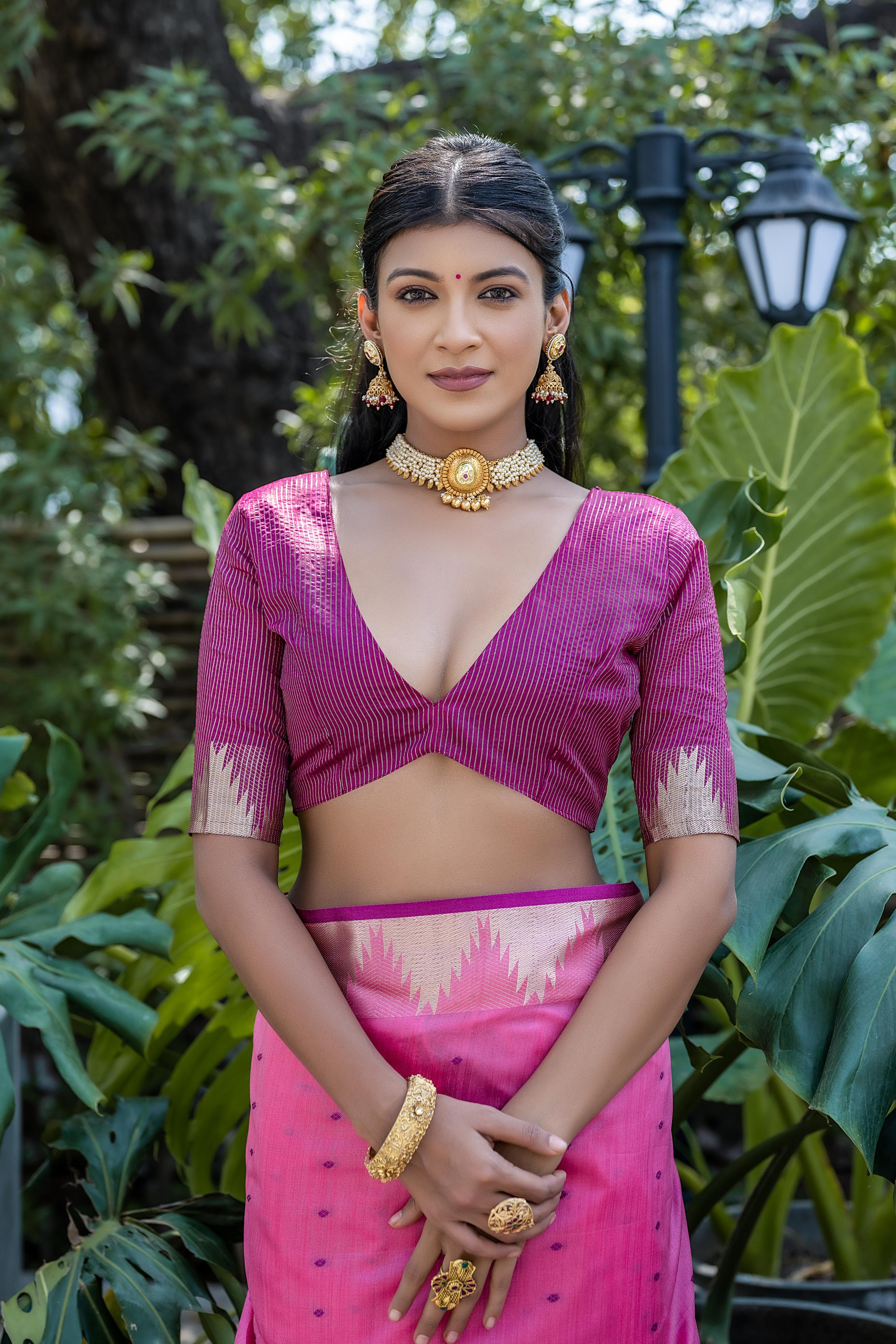 Pink Tussar Silk Saree