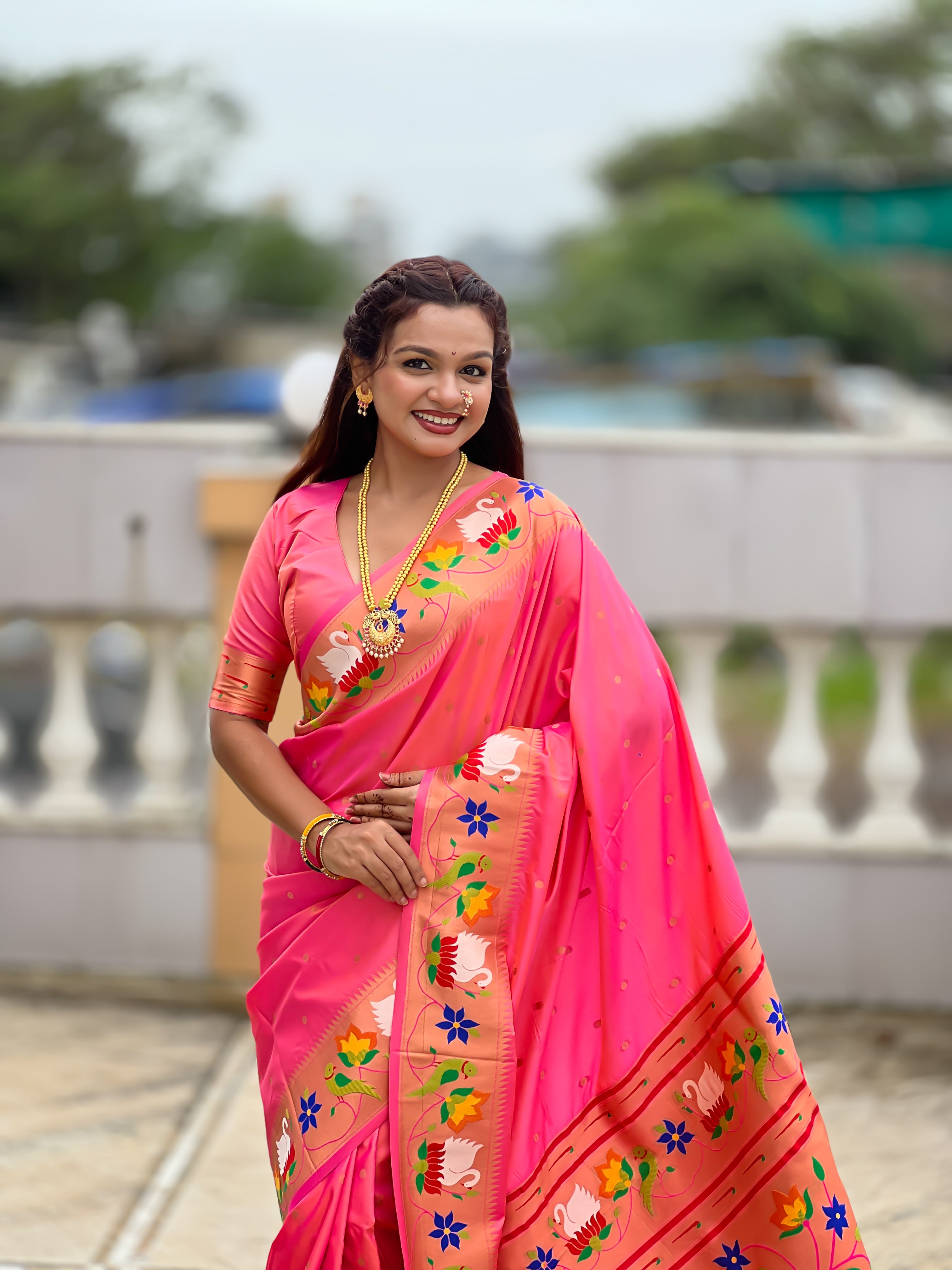 Pink Wedding Wear Soft Paithani Silk Saree