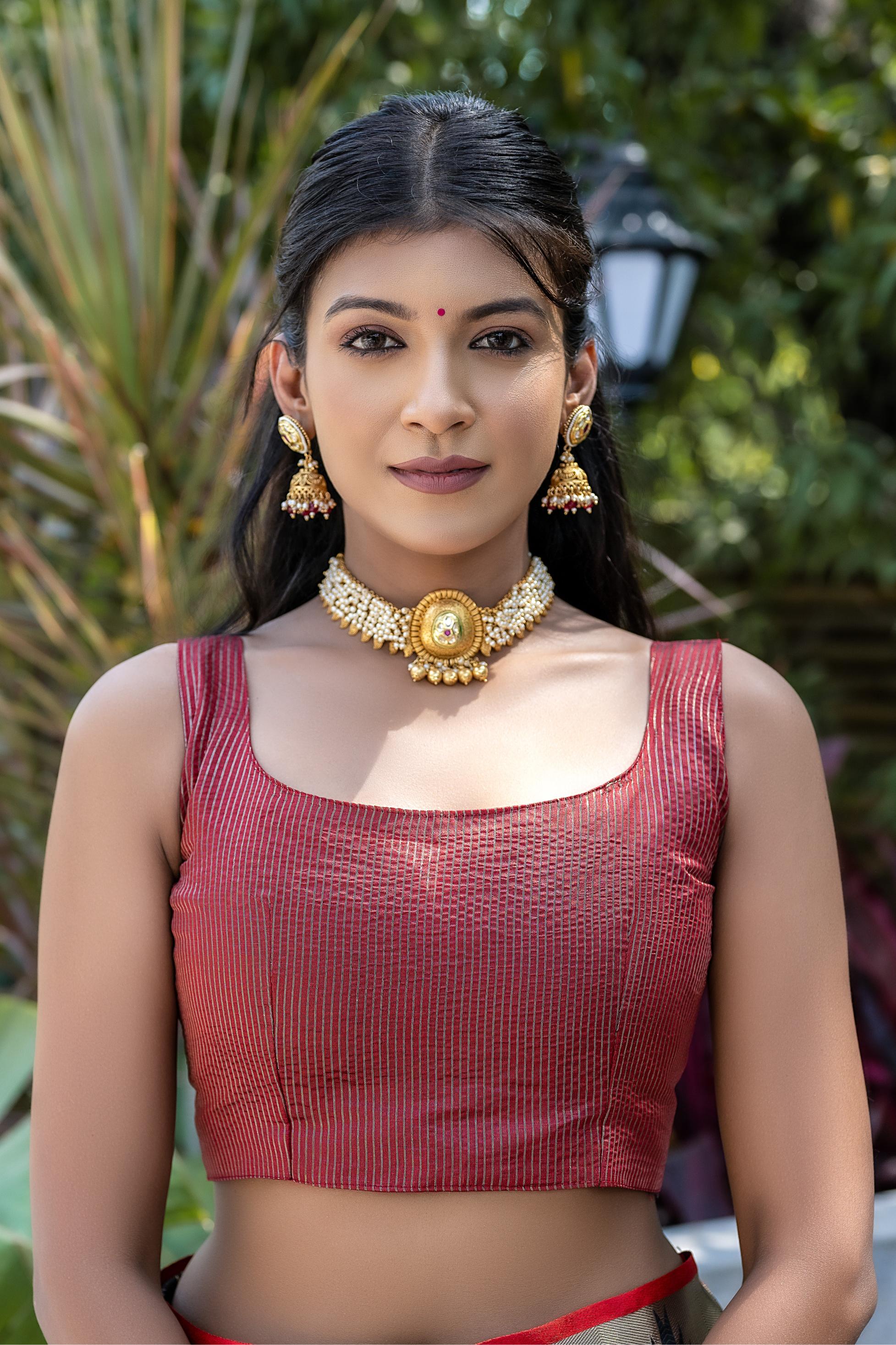 Pinkish Red Tussar Silk Saree