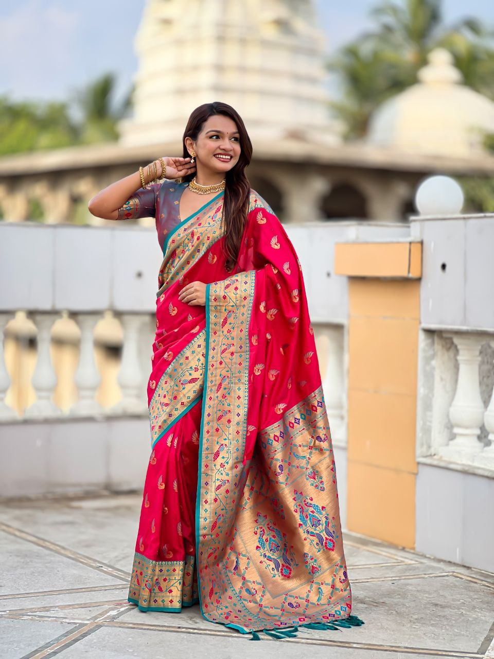 Pinkish Red Wedding Wear Soft Paithani Silk Saree
