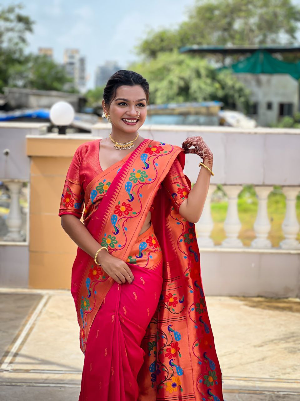 Pinkish Red Wedding Wear Soft Paithani Silk Saree