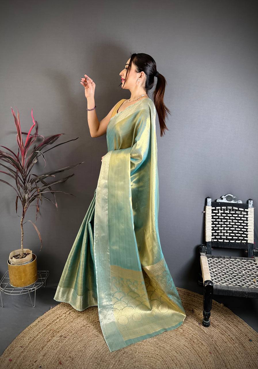 Pista Banarasi Soft Tissue Silk Saree