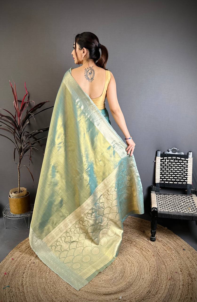 Pista Banarasi Soft Tissue Silk Saree