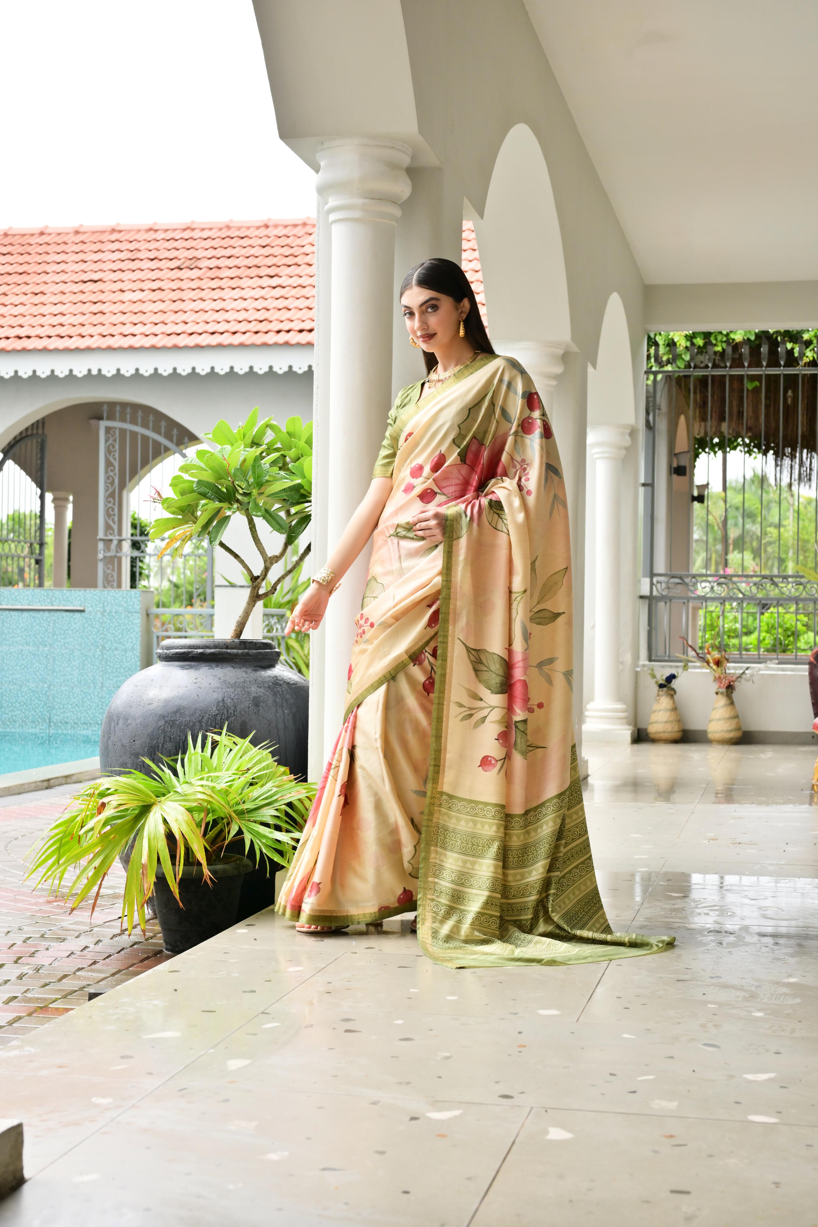Pista Green Stylish Pure Satin Silk Saree
