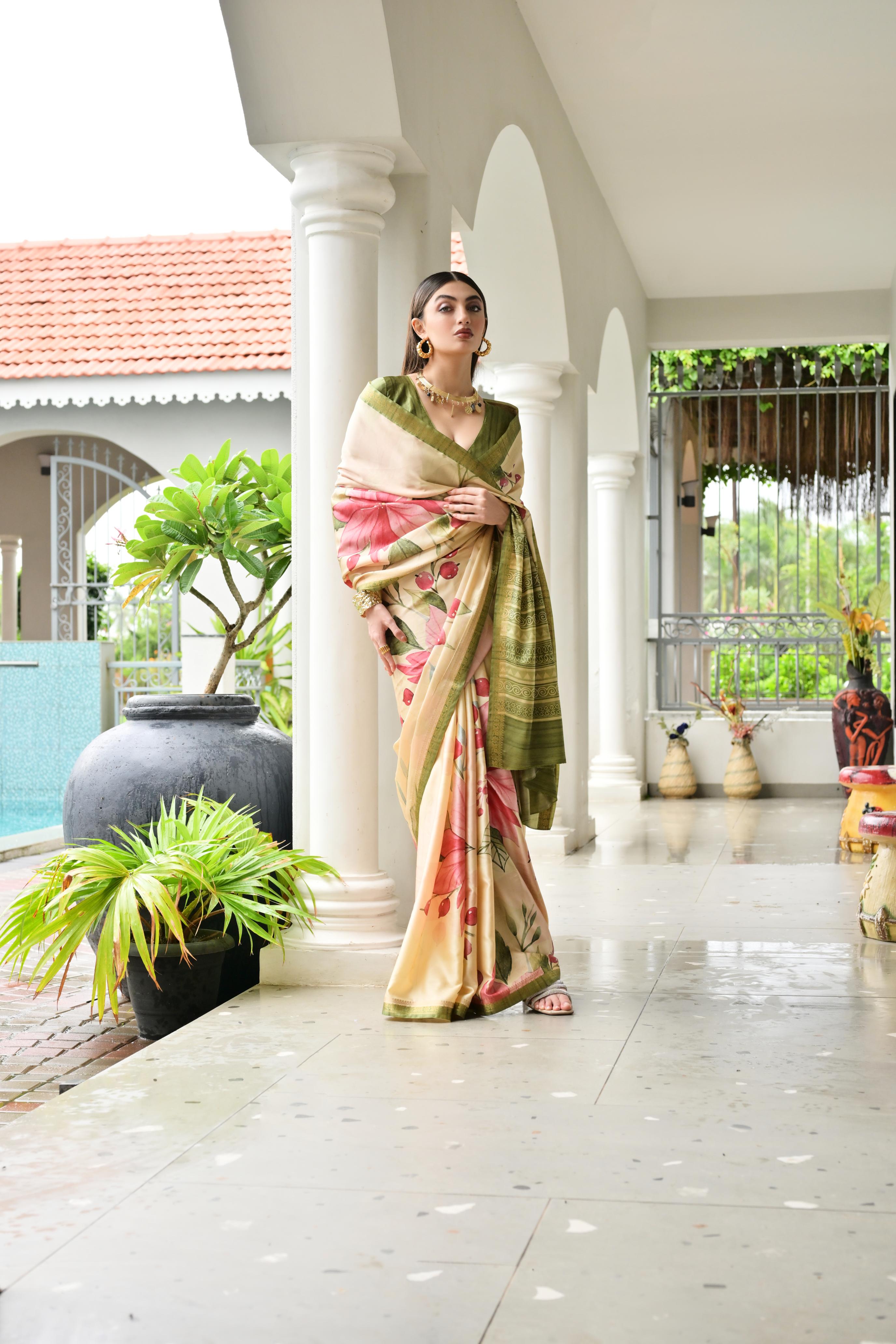 Pista Green Stylish Pure Satin Silk Saree