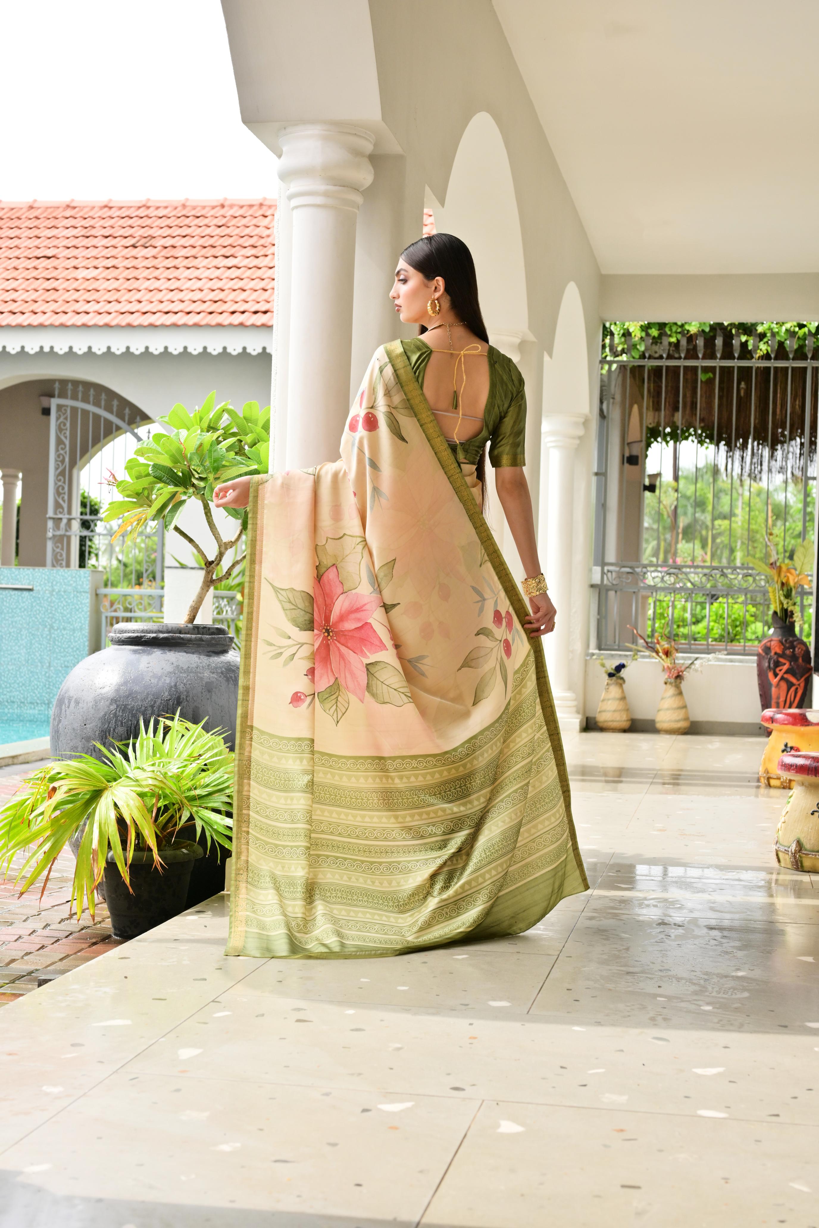 Pista Green Stylish Pure Satin Silk Saree