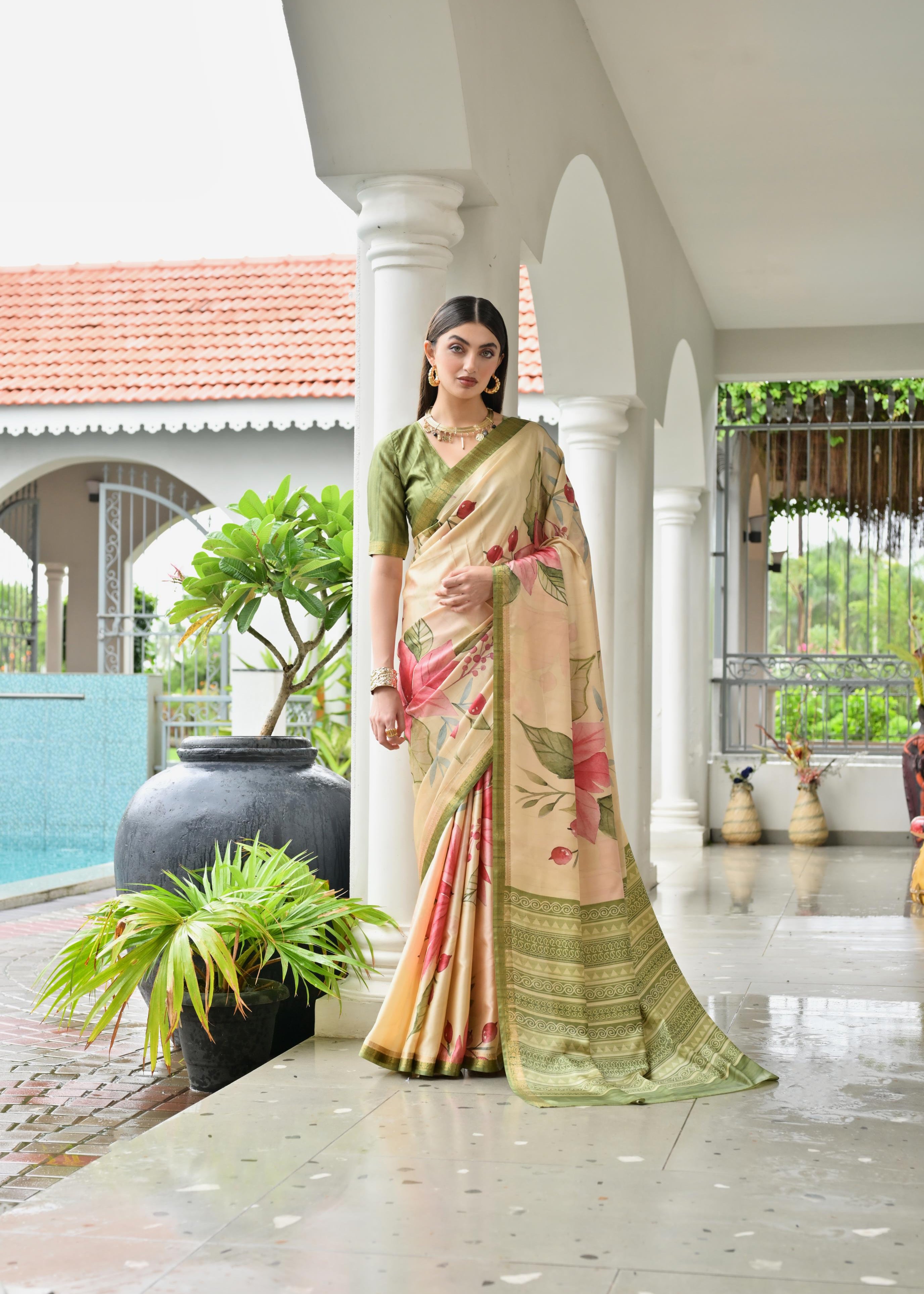 Pista Green Stylish Pure Satin Silk Saree