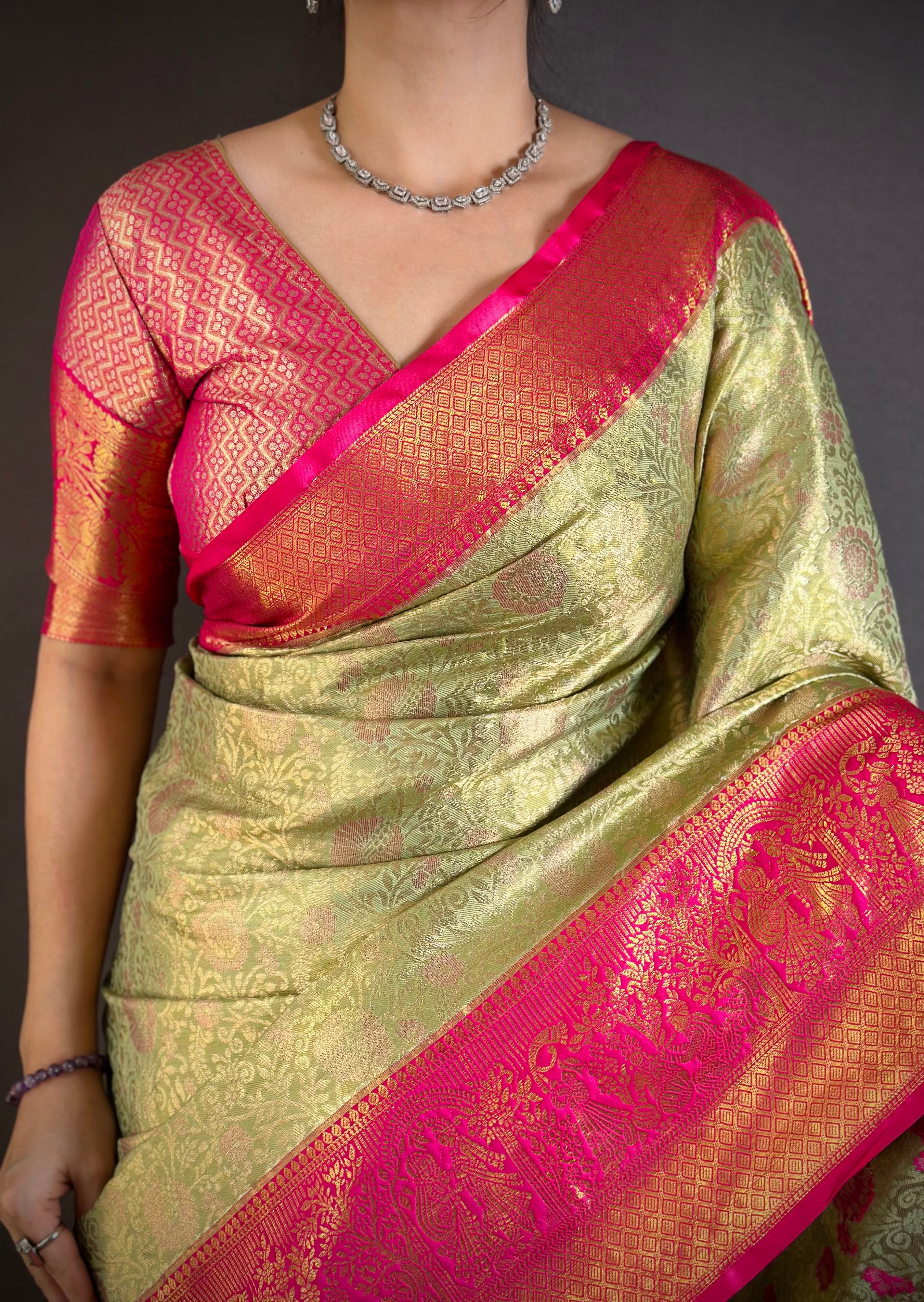 Pista Lightweight Kanchipuram Saree