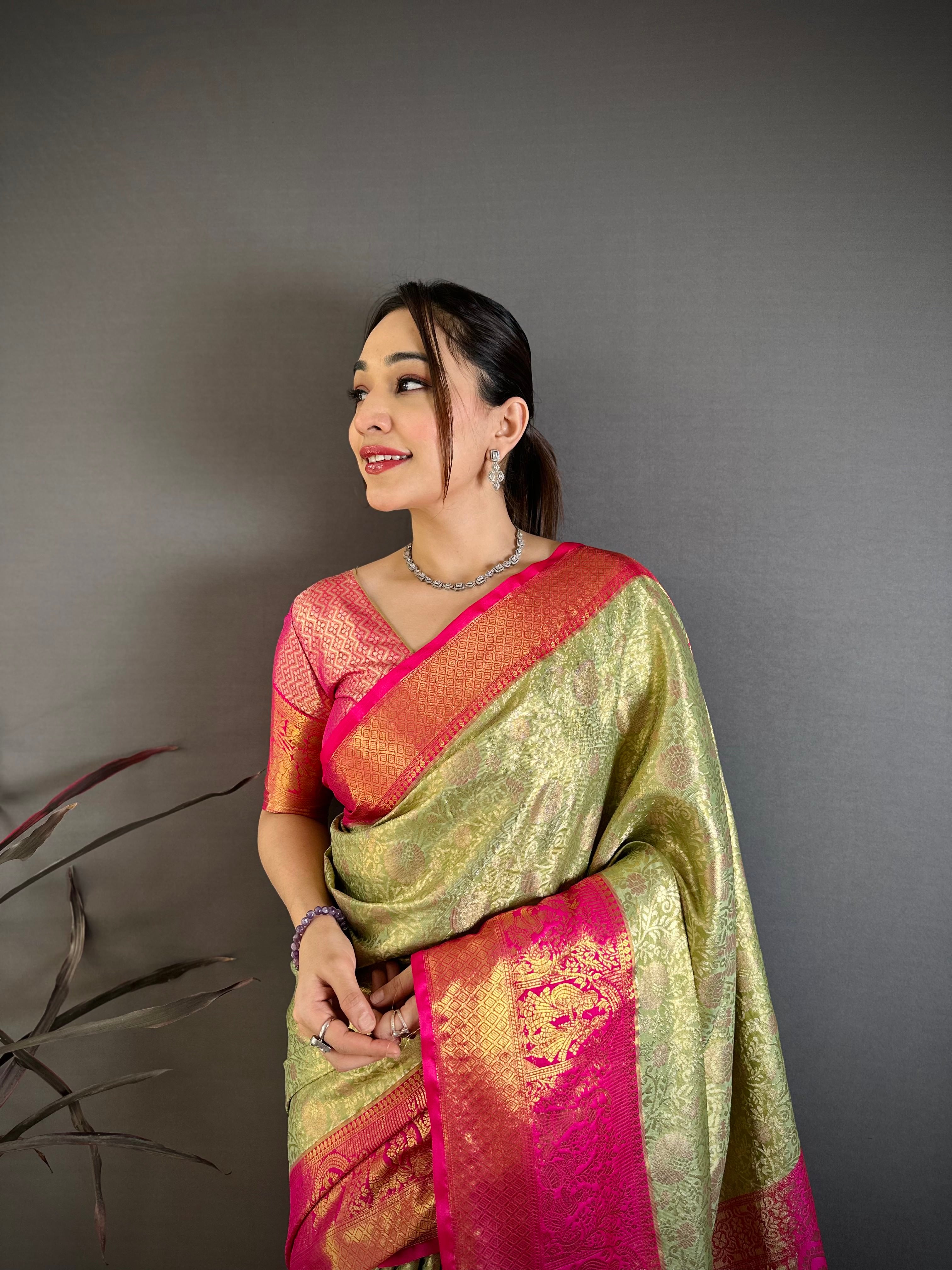 Pista Lightweight Kanchipuram Saree