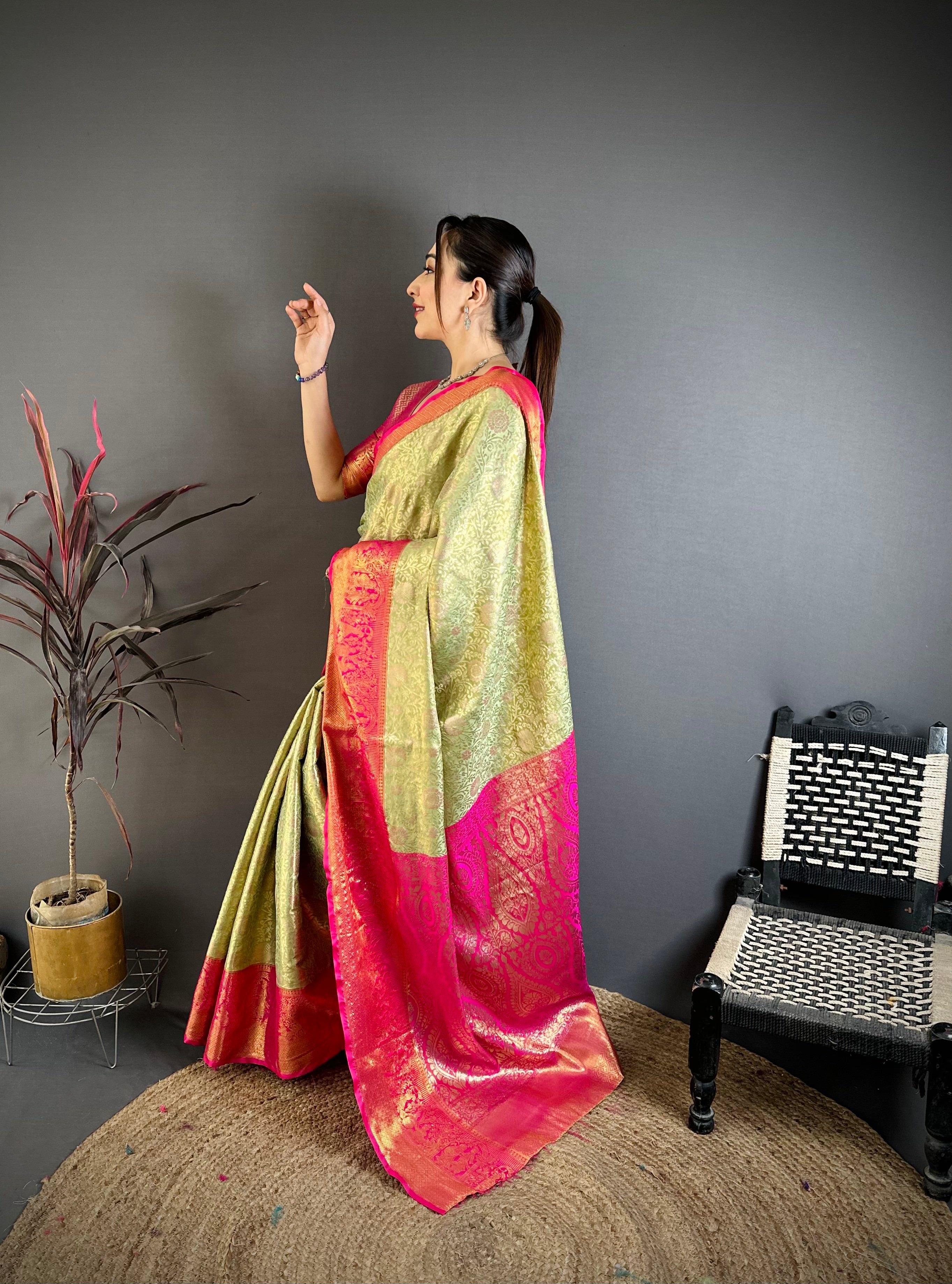 Pista Lightweight Kanchipuram Saree