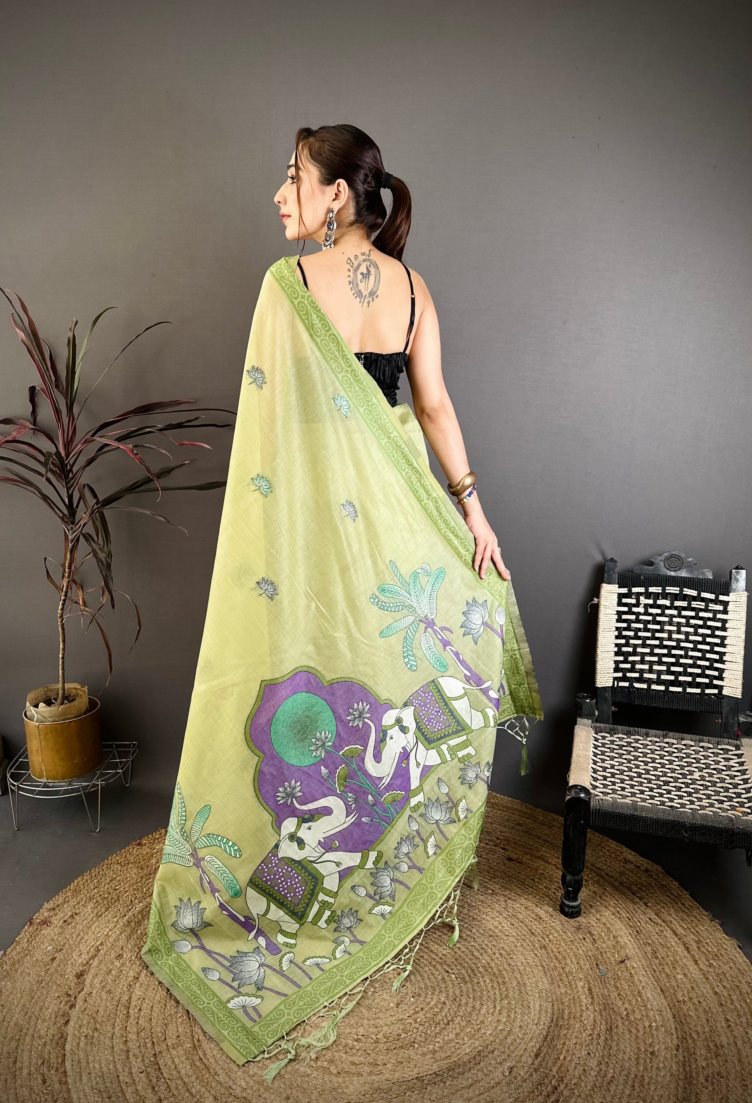 Pista Nature Inspired Muga Cotton Saree