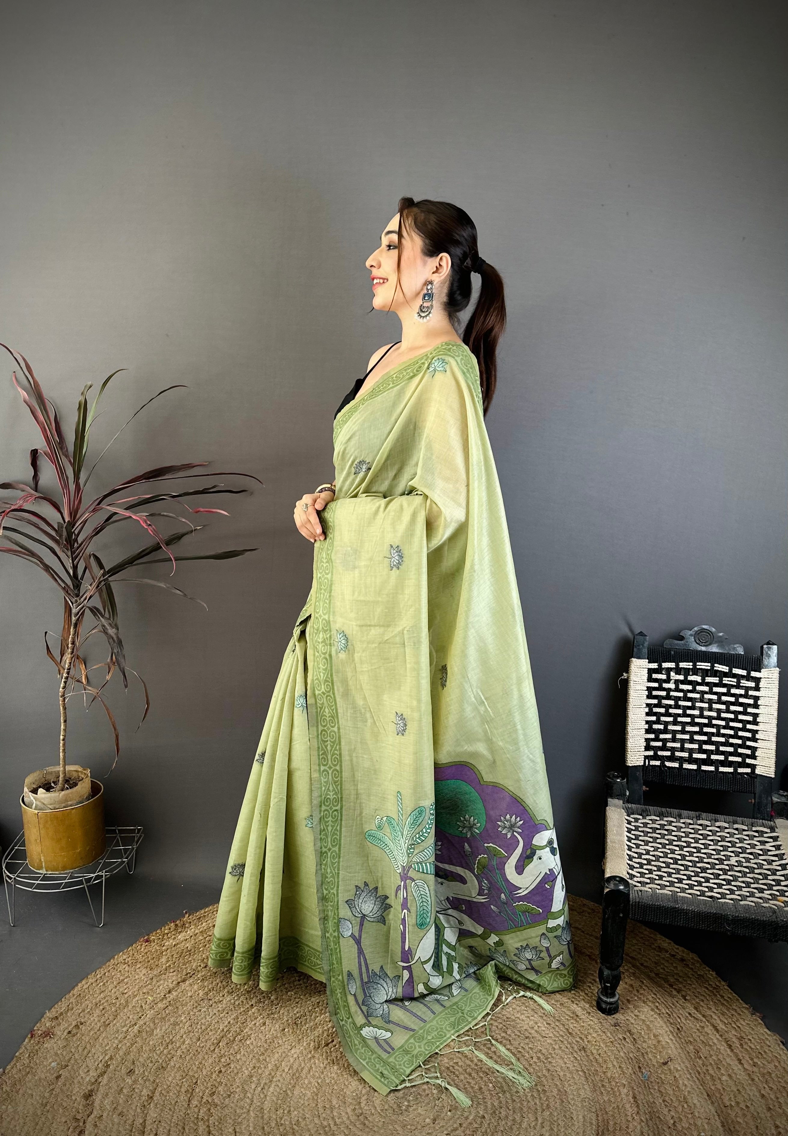 Pista Nature Inspired Muga Cotton Saree