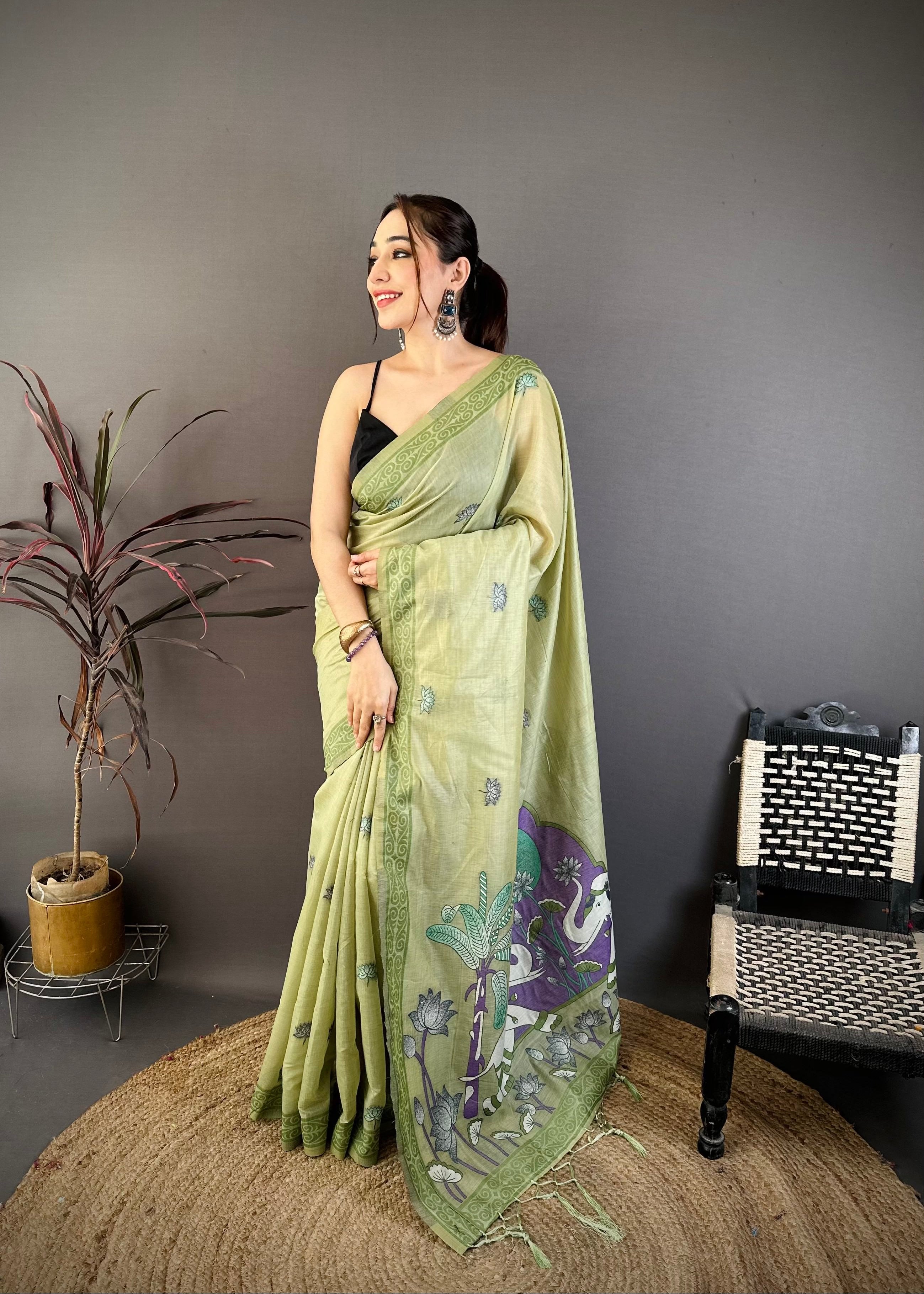 Pista Nature Inspired Muga Cotton Saree