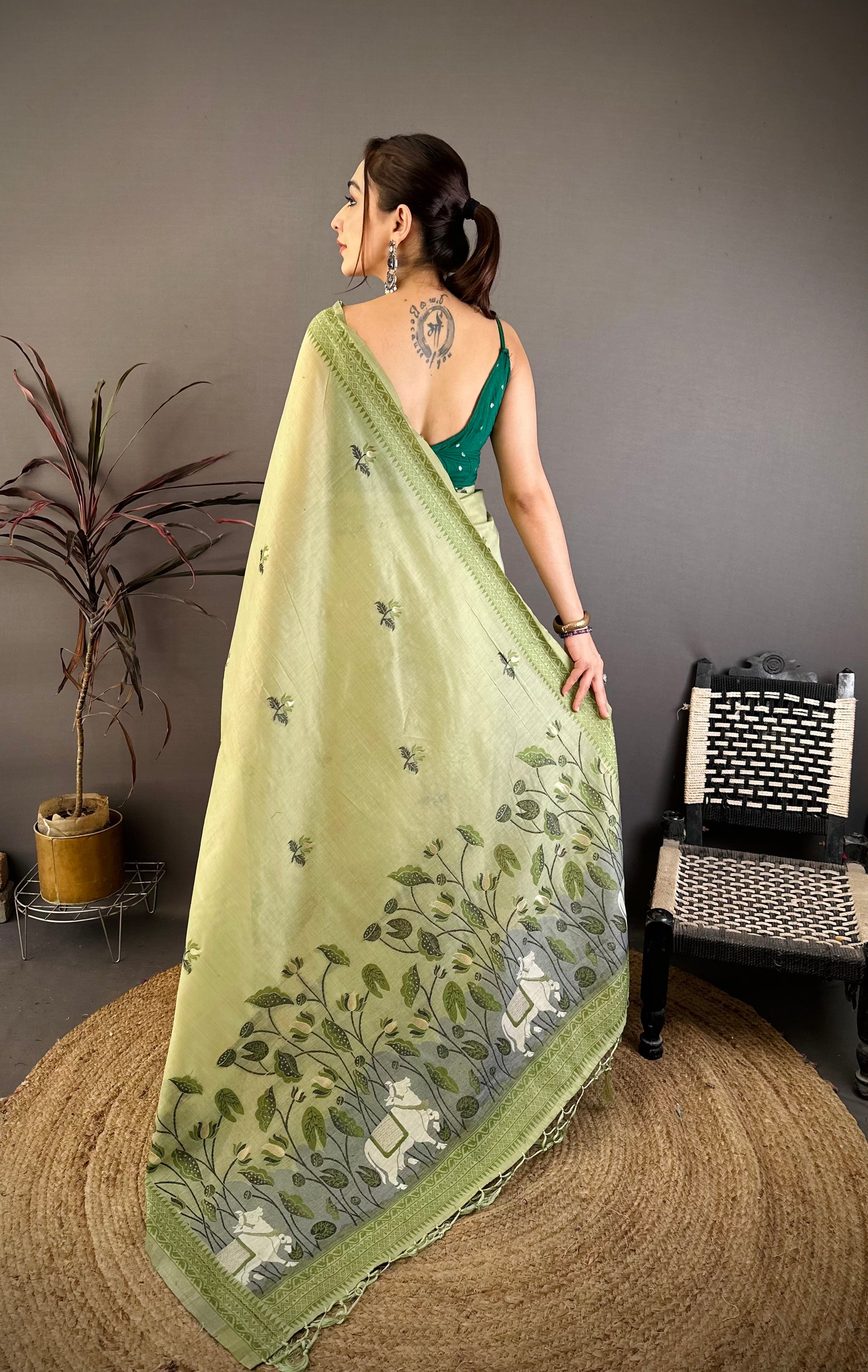 Pista Nature Inspired Muga Cotton Saree
