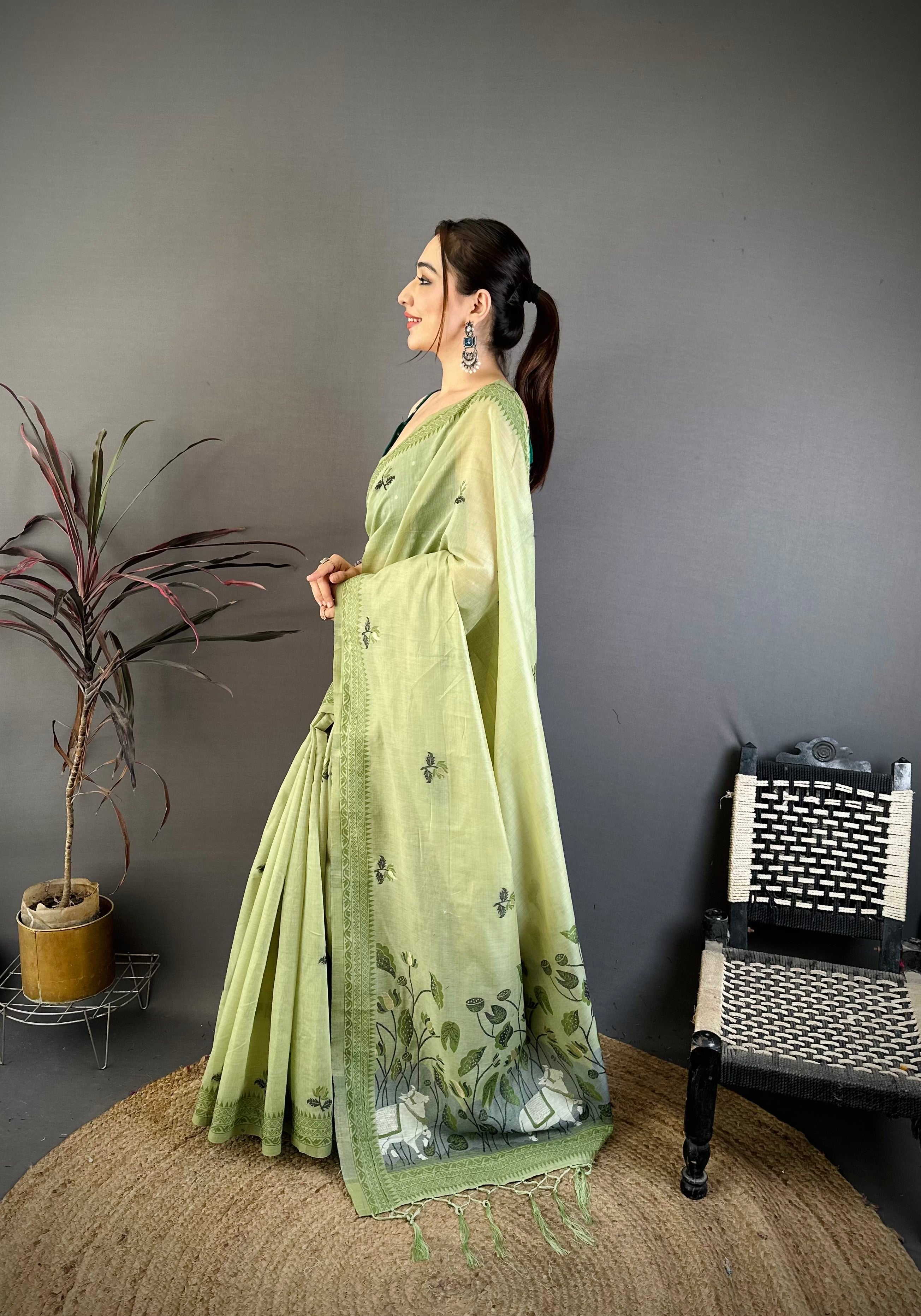 Pista Nature Inspired Muga Cotton Saree