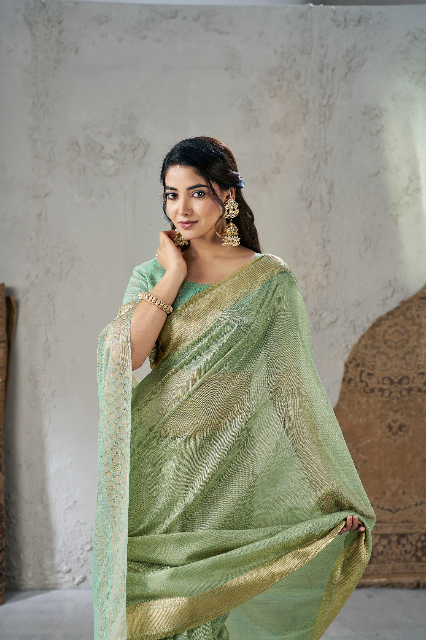 Pista Soft Linen Cotton Silk Saree