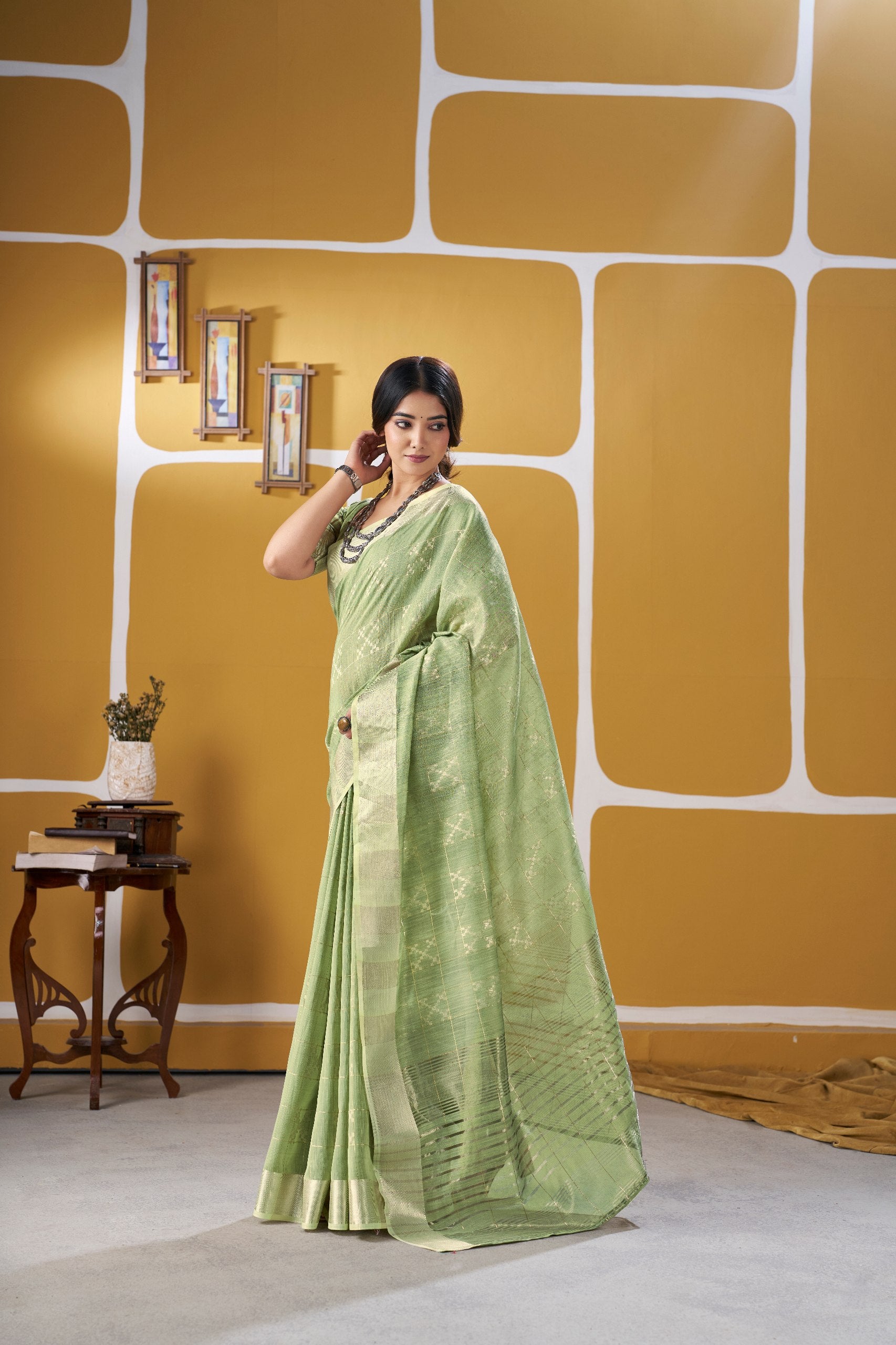 Pista Soft Linen Cotton Silk Saree