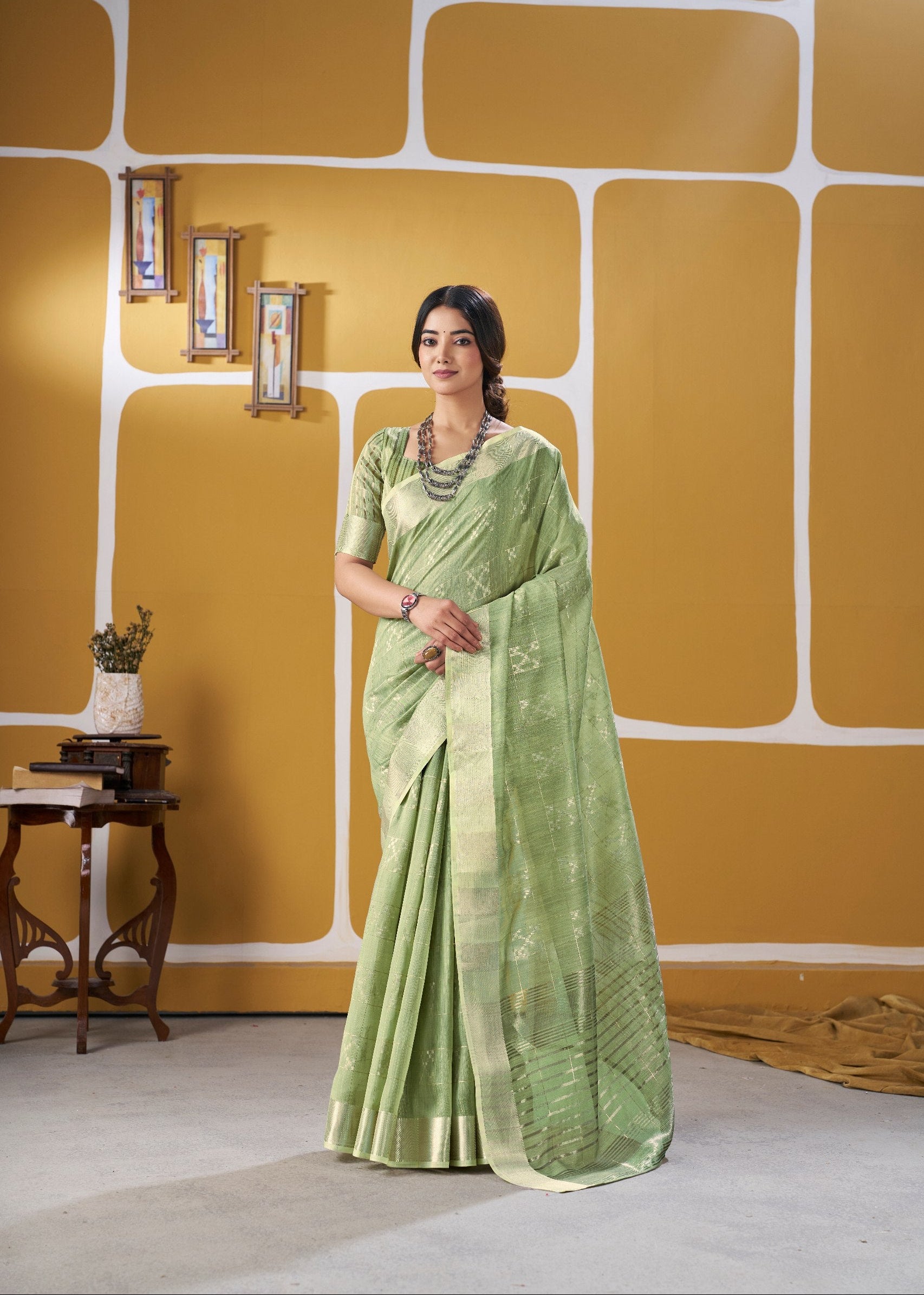 Pista Soft Linen Cotton Silk Saree