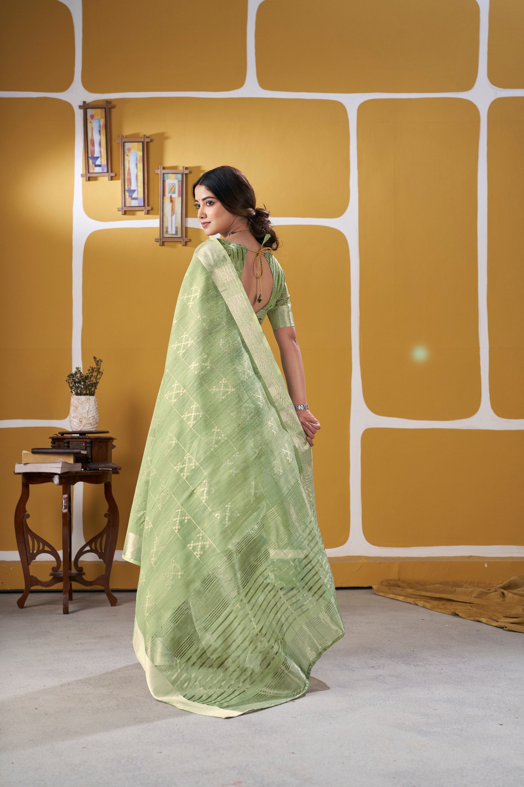 Pista Soft Linen Cotton Silk Saree