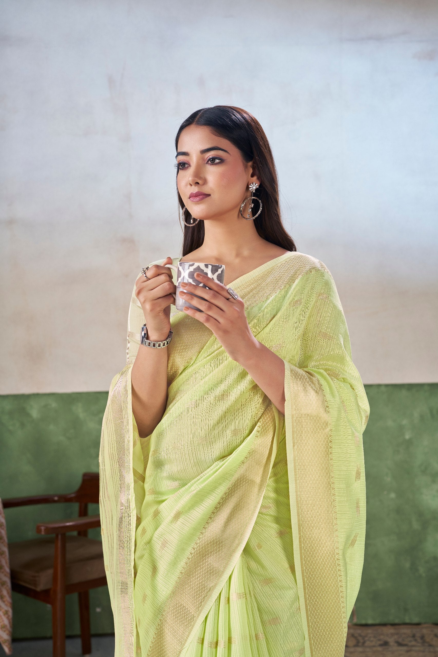 Pista Soft Linen Cotton Silk Saree