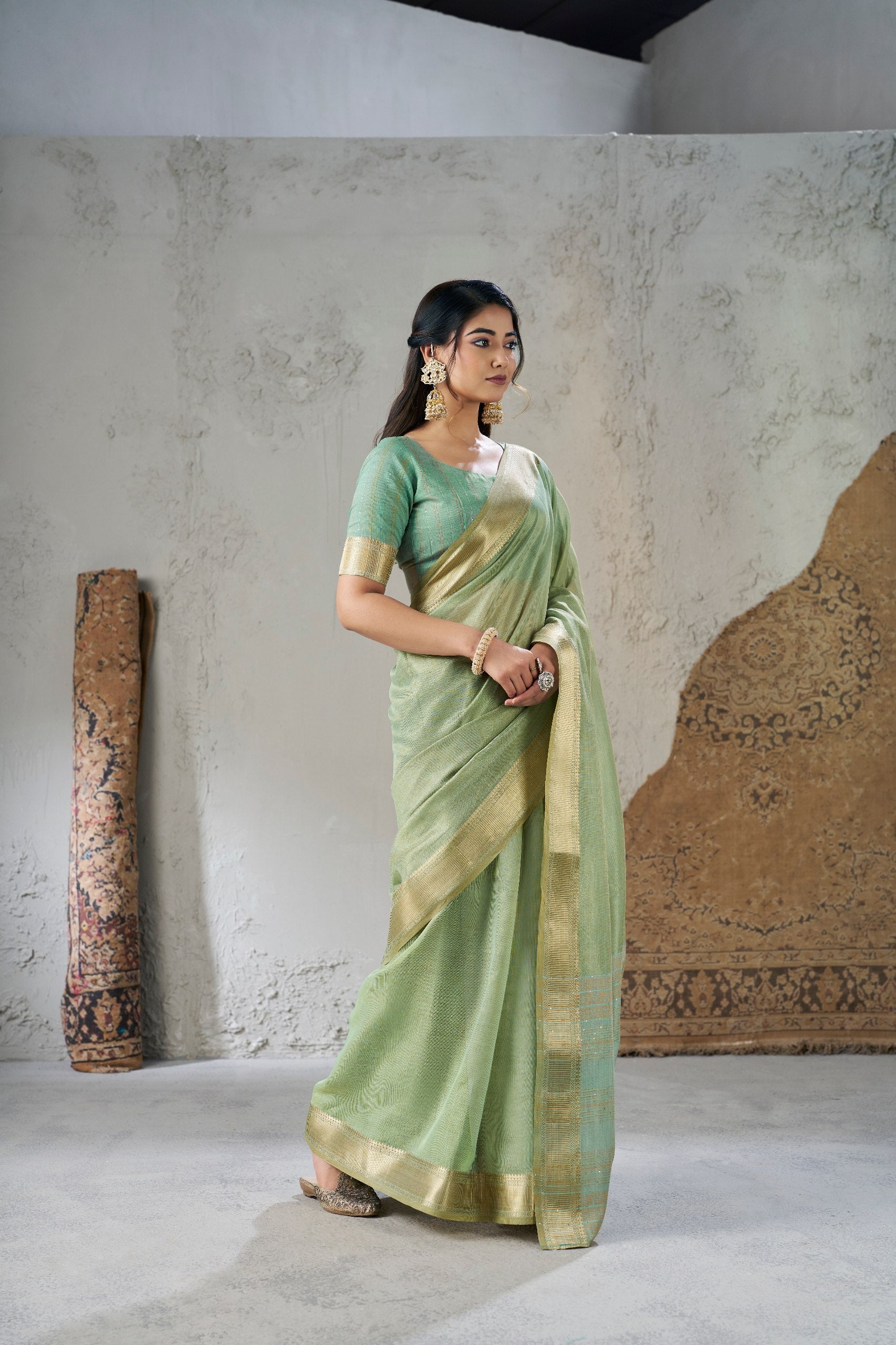 Pista Soft Linen Cotton Silk Saree