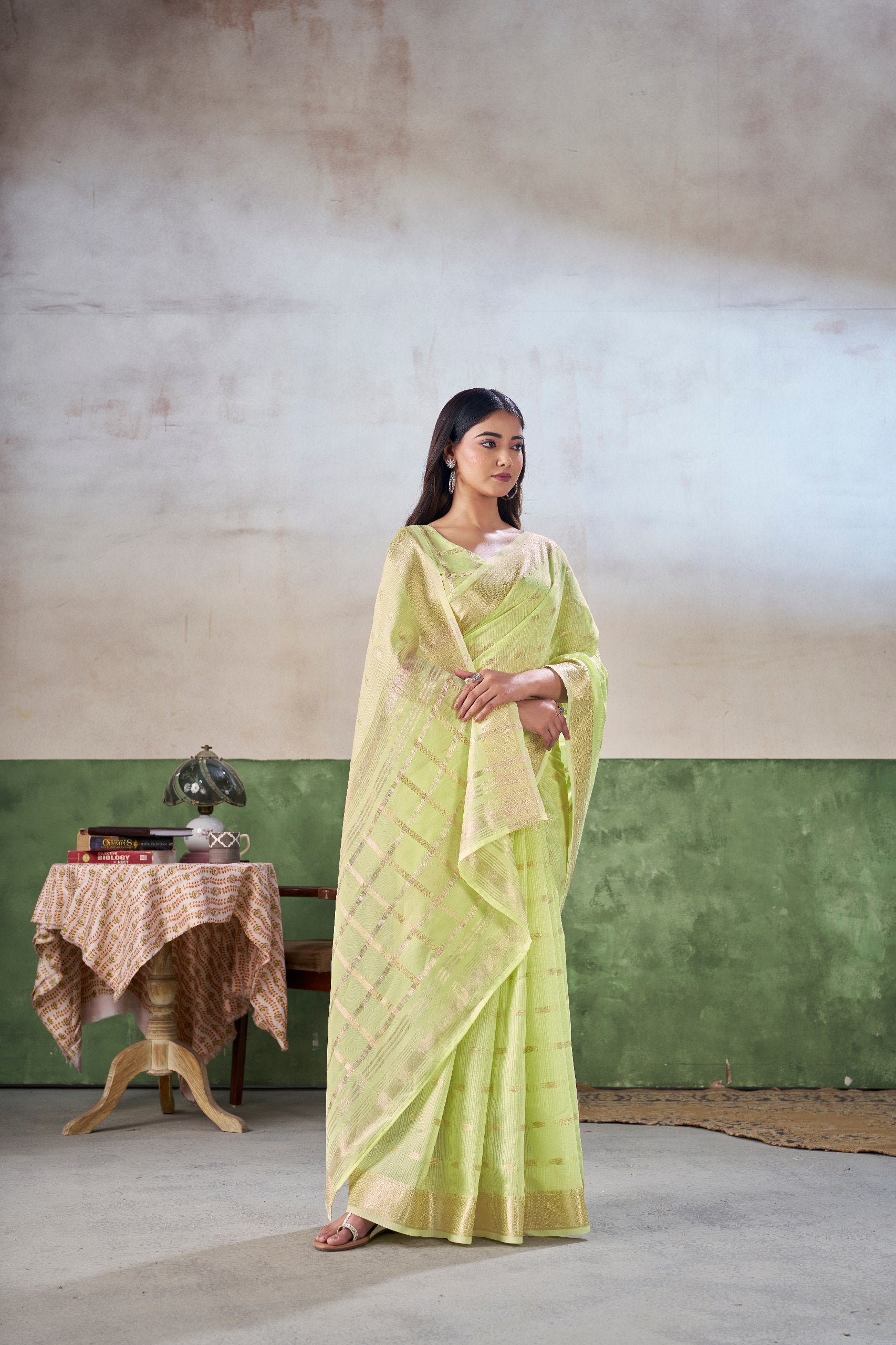 Pista Soft Linen Cotton Silk Saree