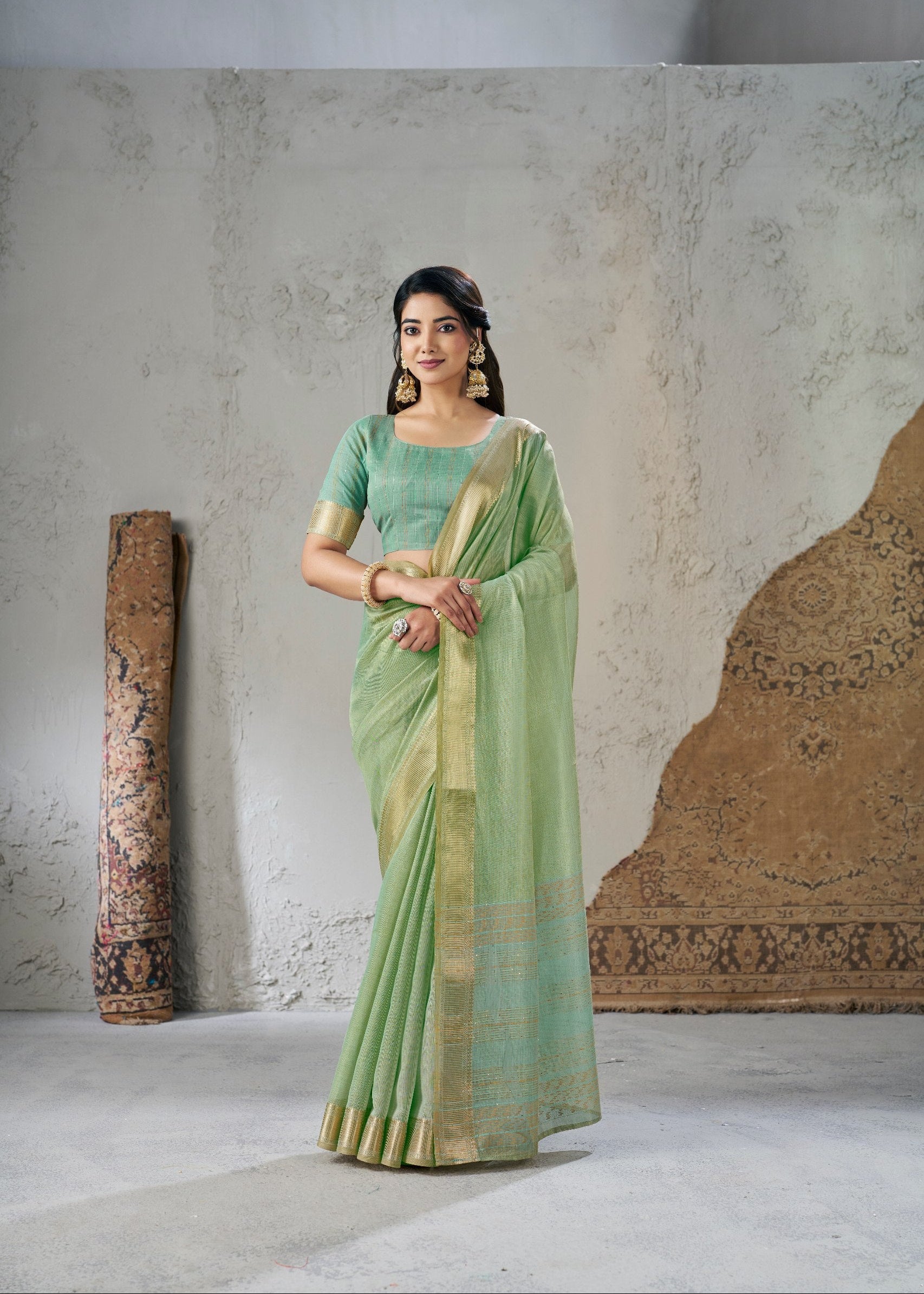 Pista Soft Linen Cotton Silk Saree