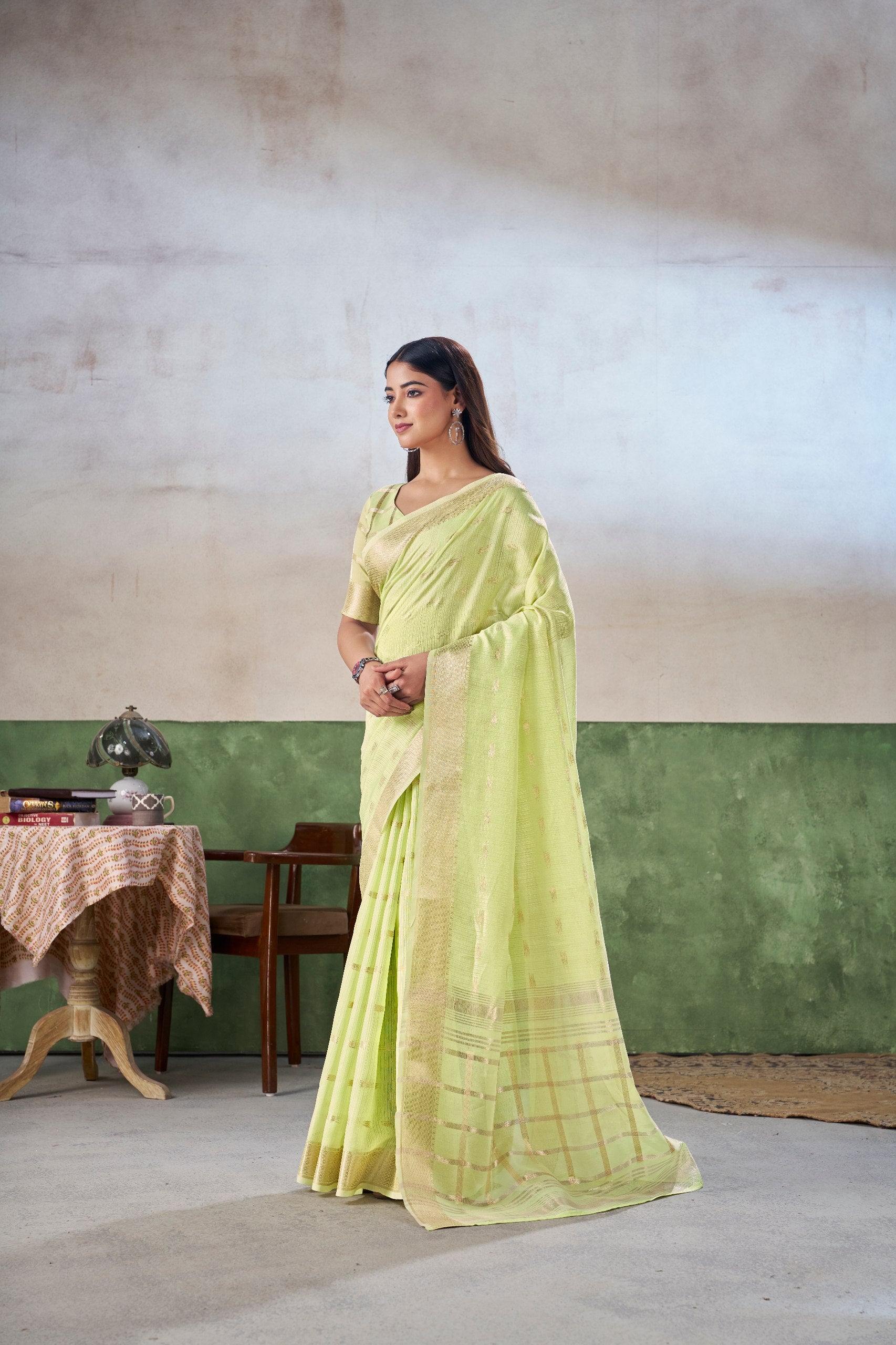 Pista Soft Linen Cotton Silk Saree