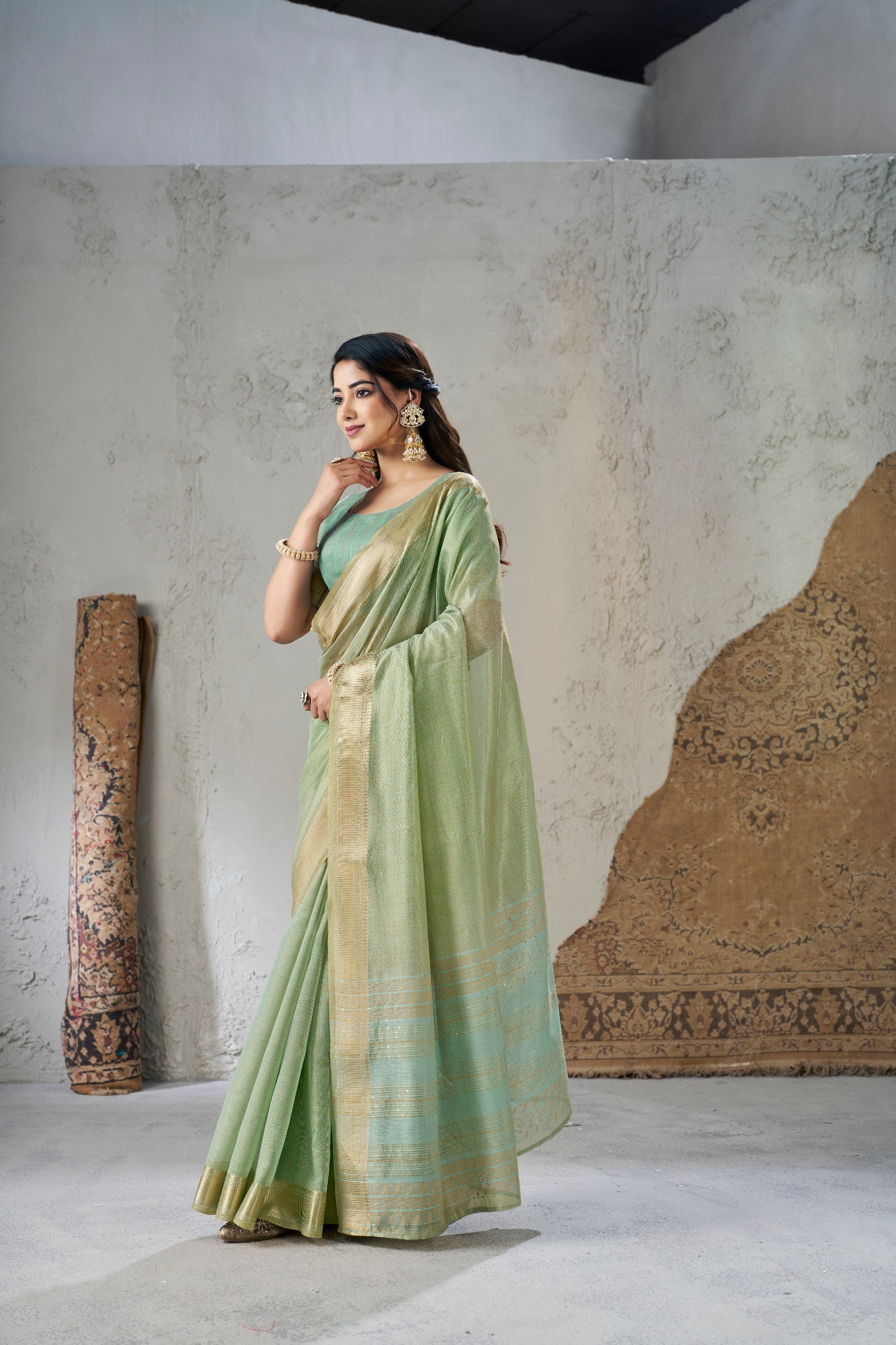 Pista Soft Linen Cotton Silk Saree