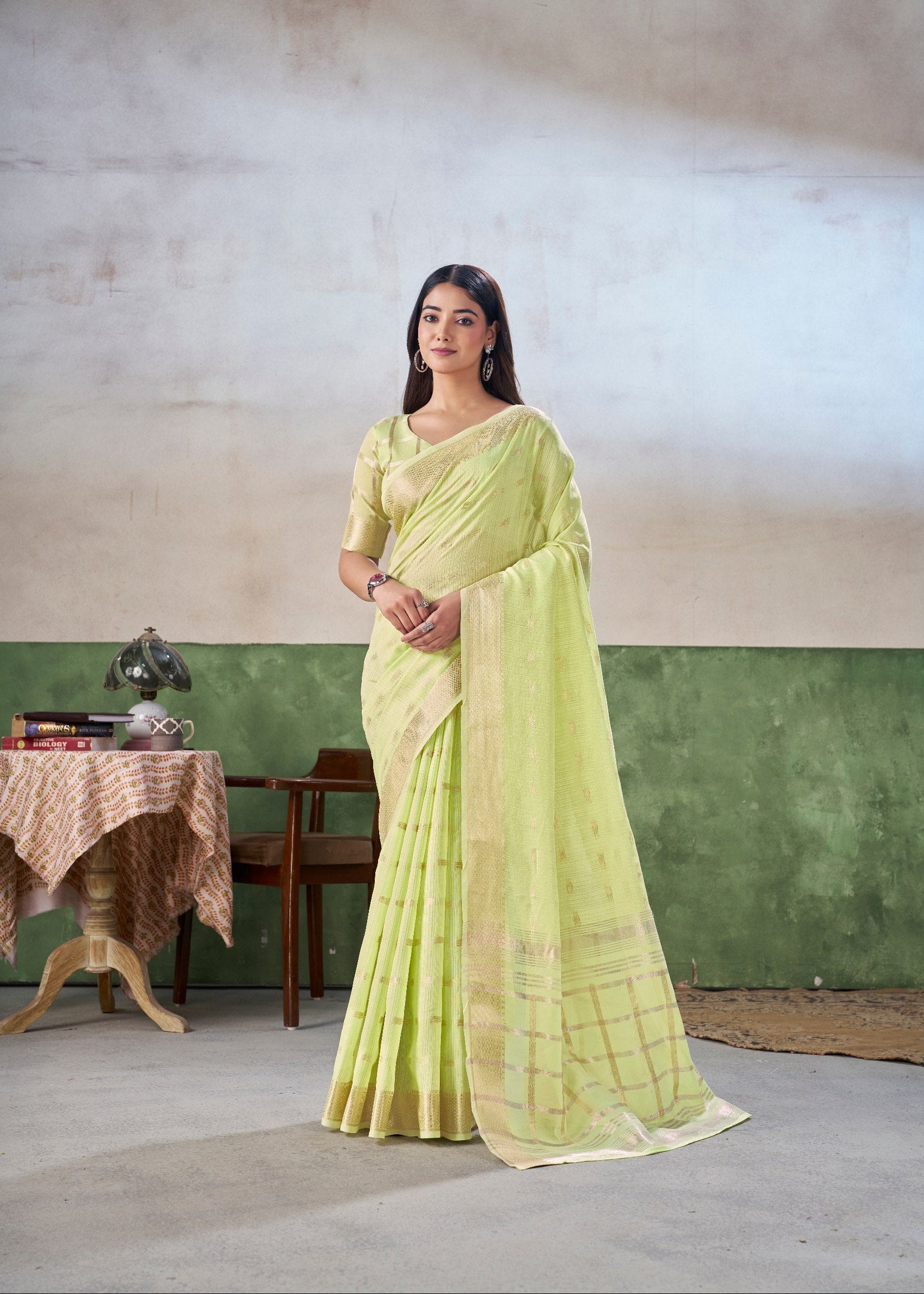 Pista Soft Linen Cotton Silk Saree