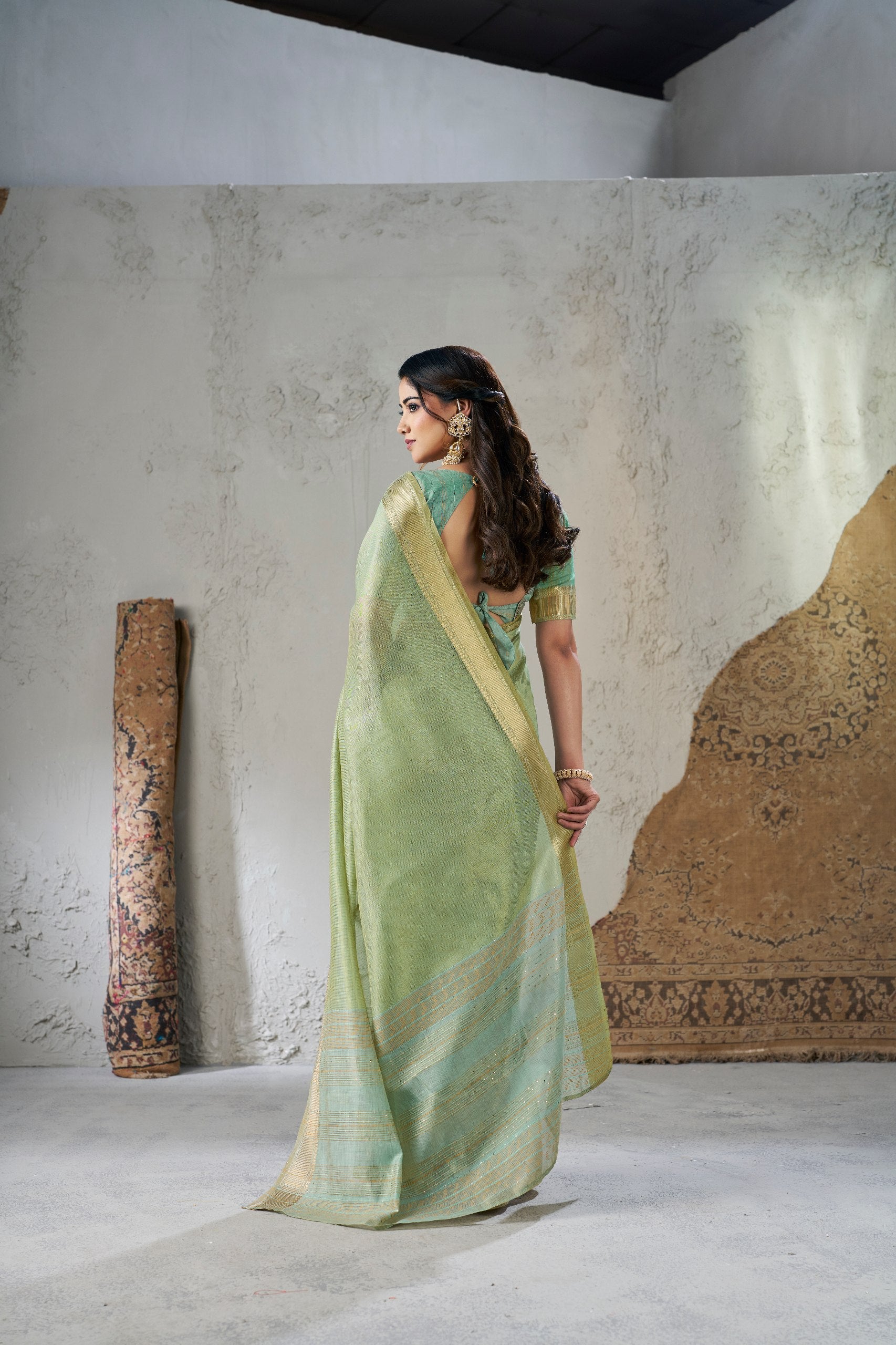 Pista Soft Linen Cotton Silk Saree