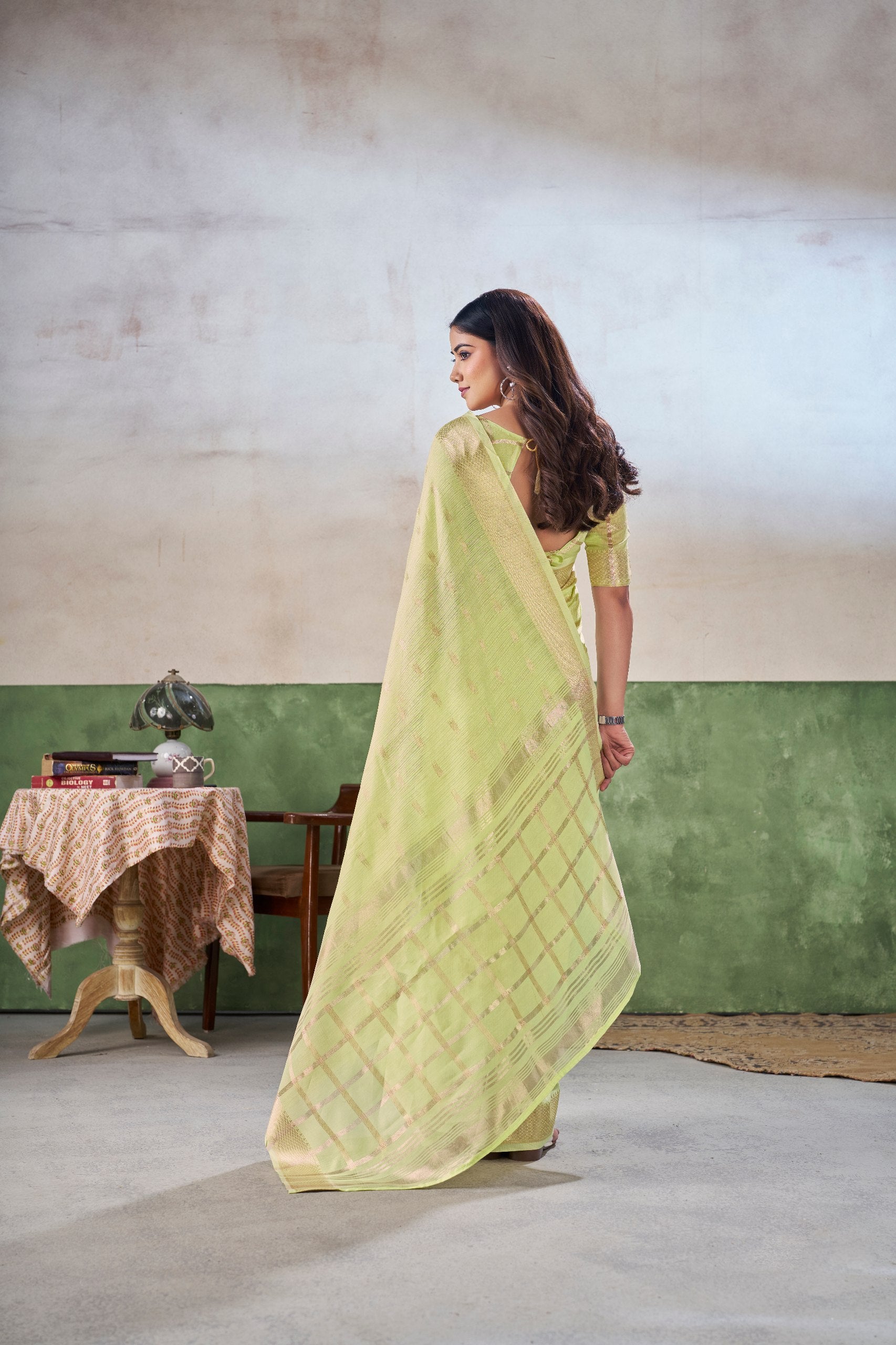 Pista Soft Linen Cotton Silk Saree