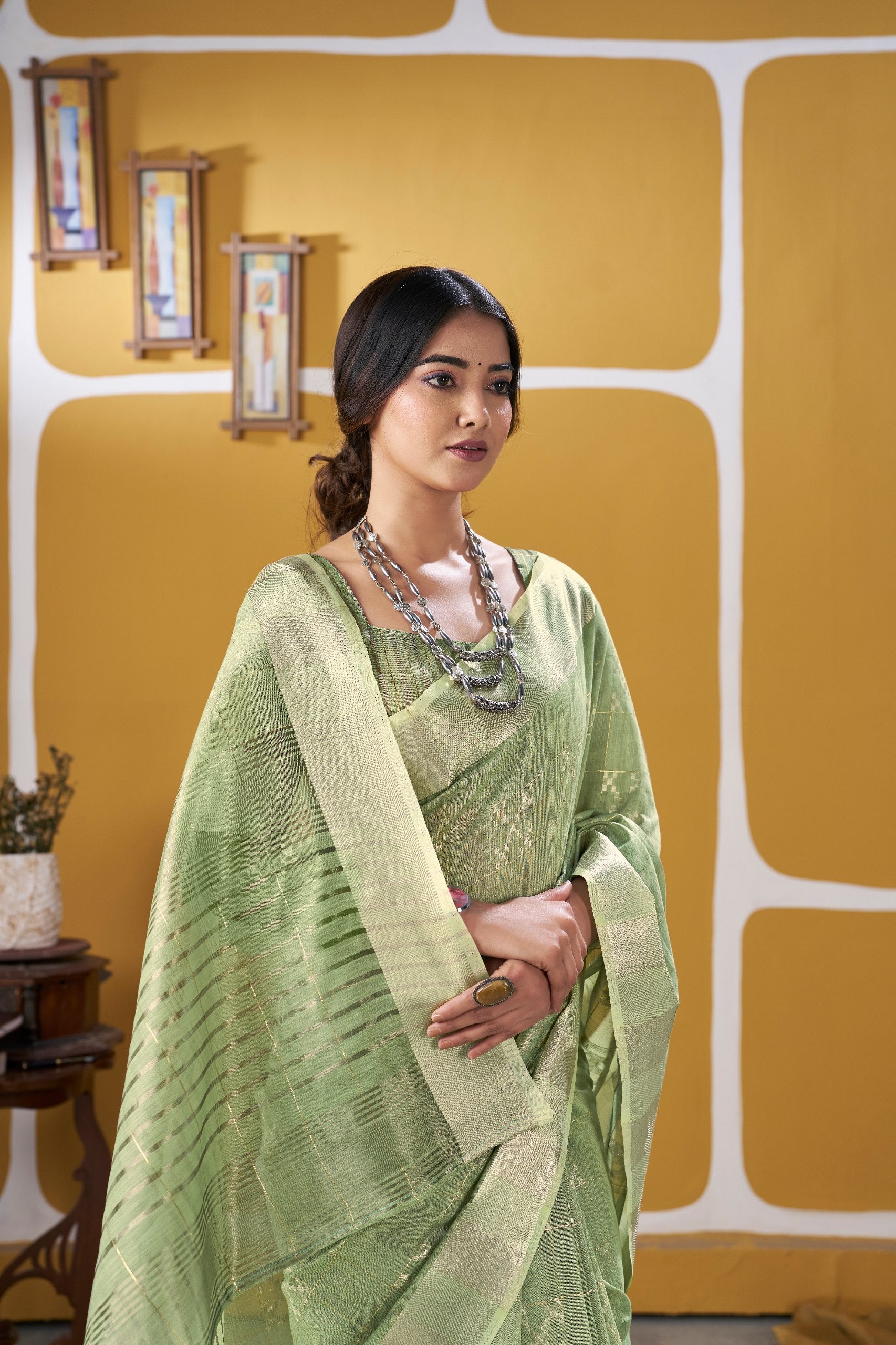 Pista Soft Linen Cotton Silk Saree