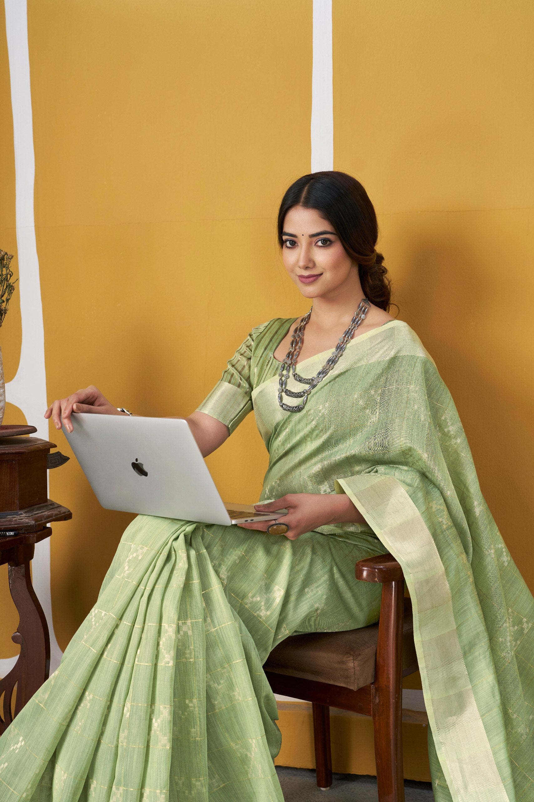 Pista Soft Linen Cotton Silk Saree